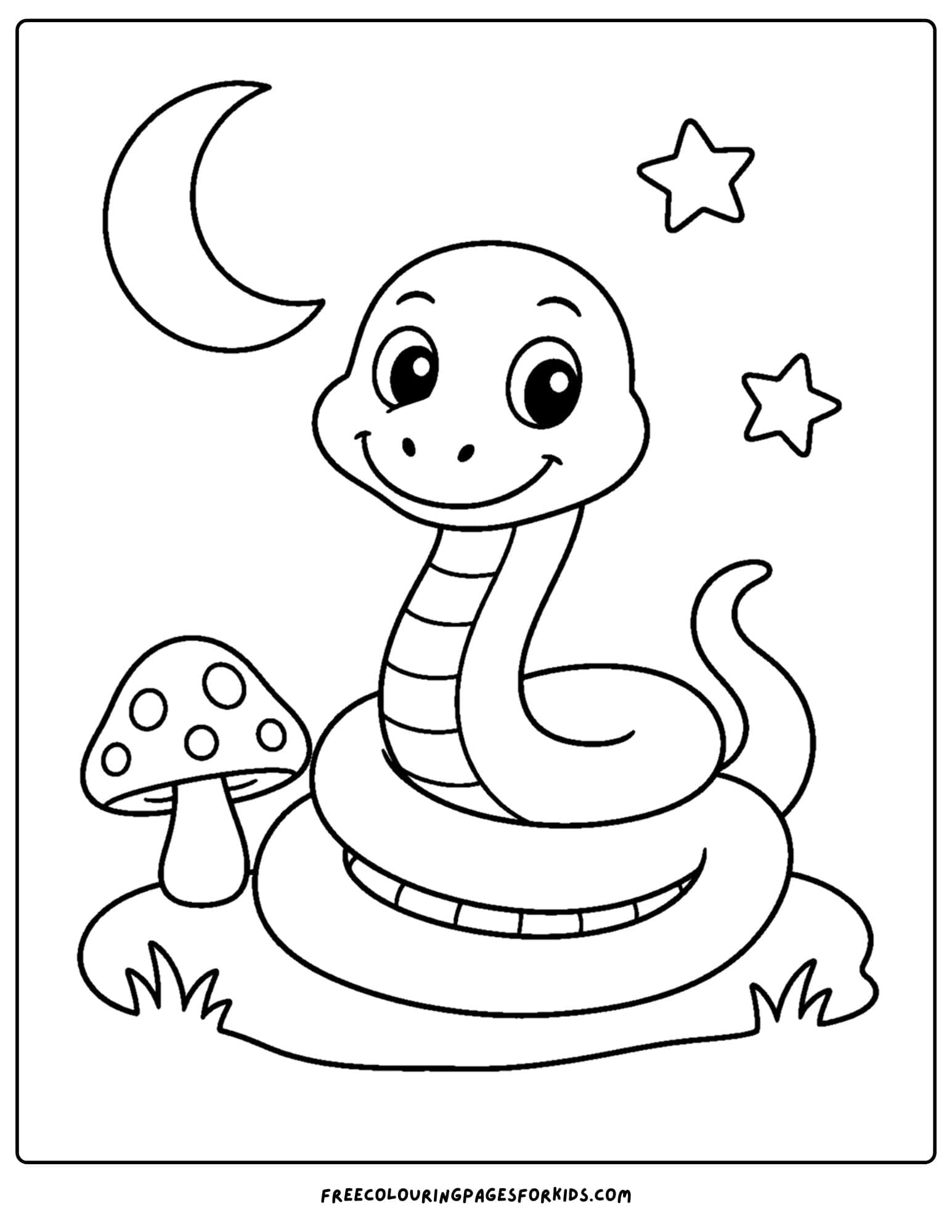 a coloring page of a snake under the moon
