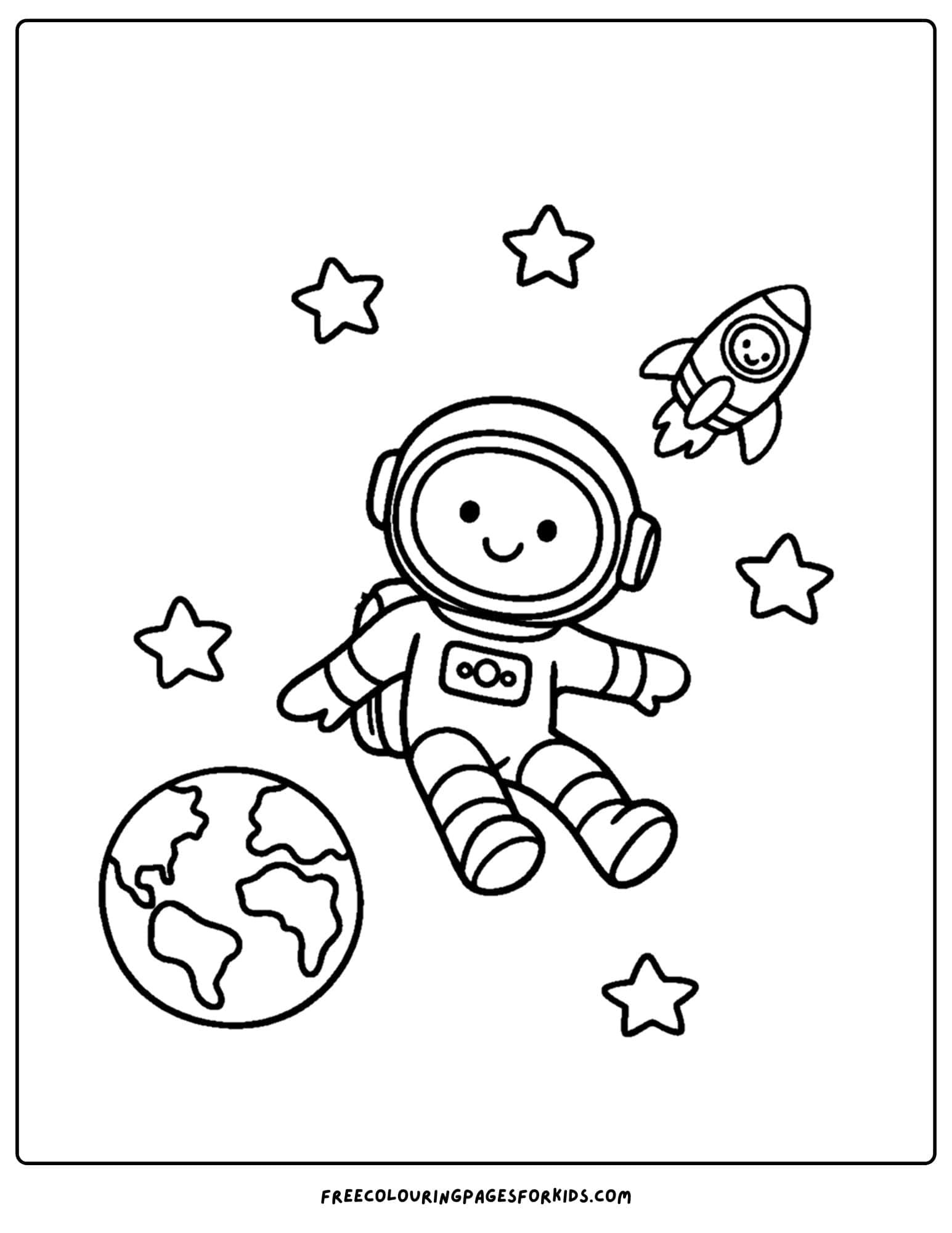 a coloring page of an astronaut floating in space