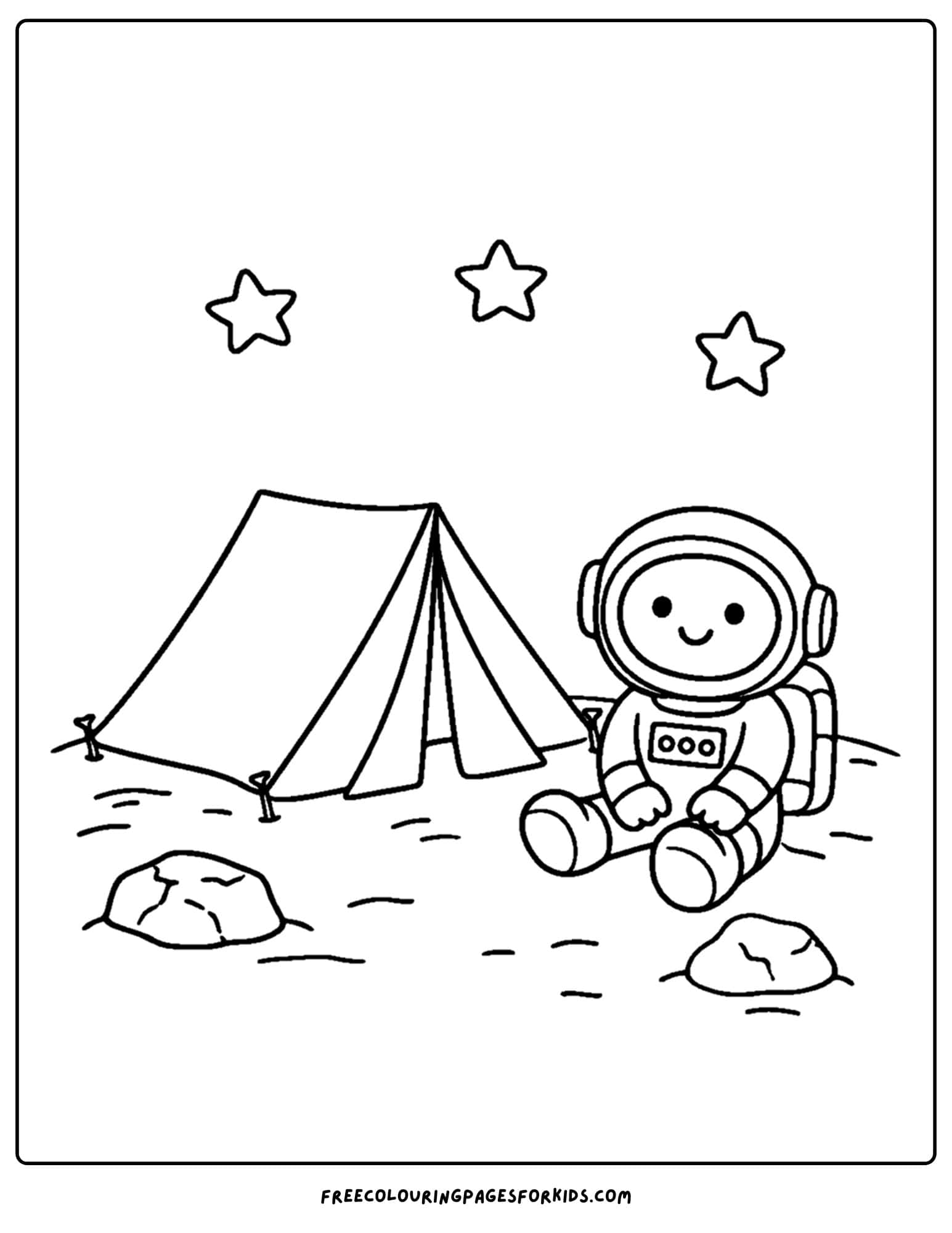 a coloring page of a space astronaut camping on mars