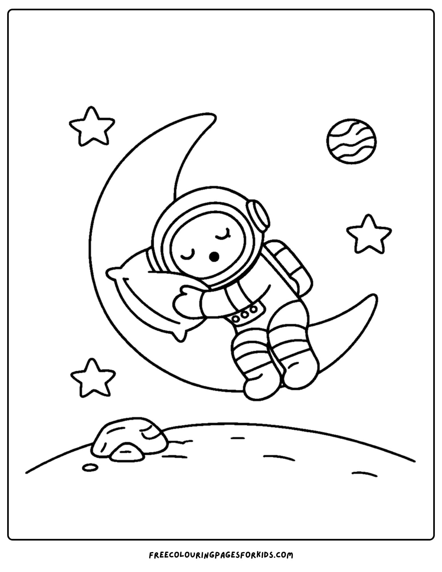 a coloring page of an astronaut sleeping on the moon