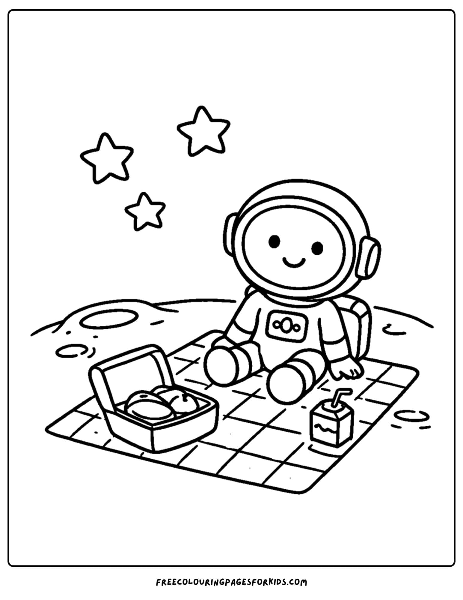a coloring page of an astronaut having a picnic on the moon