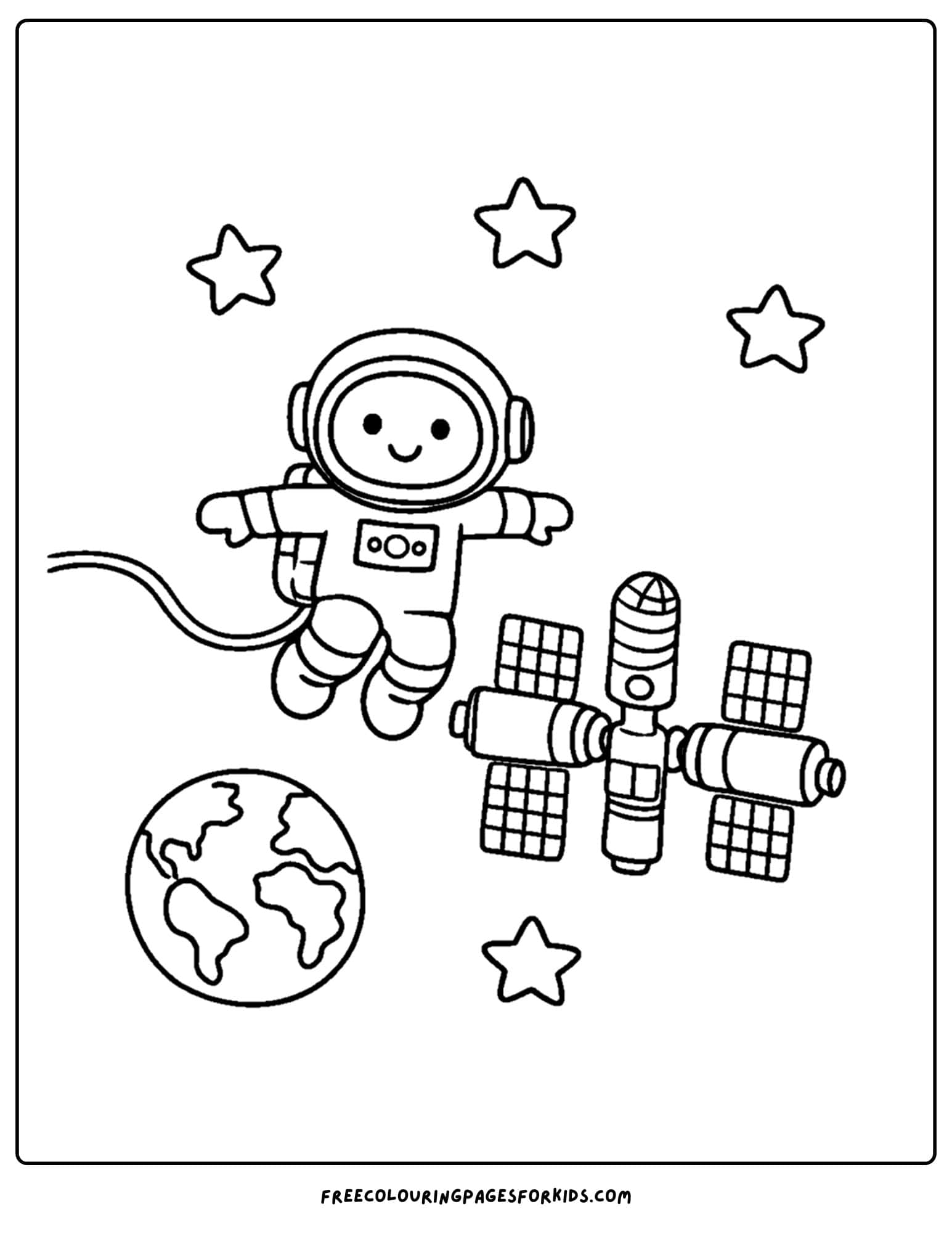 a coloring page of an astronaut doing a space walk