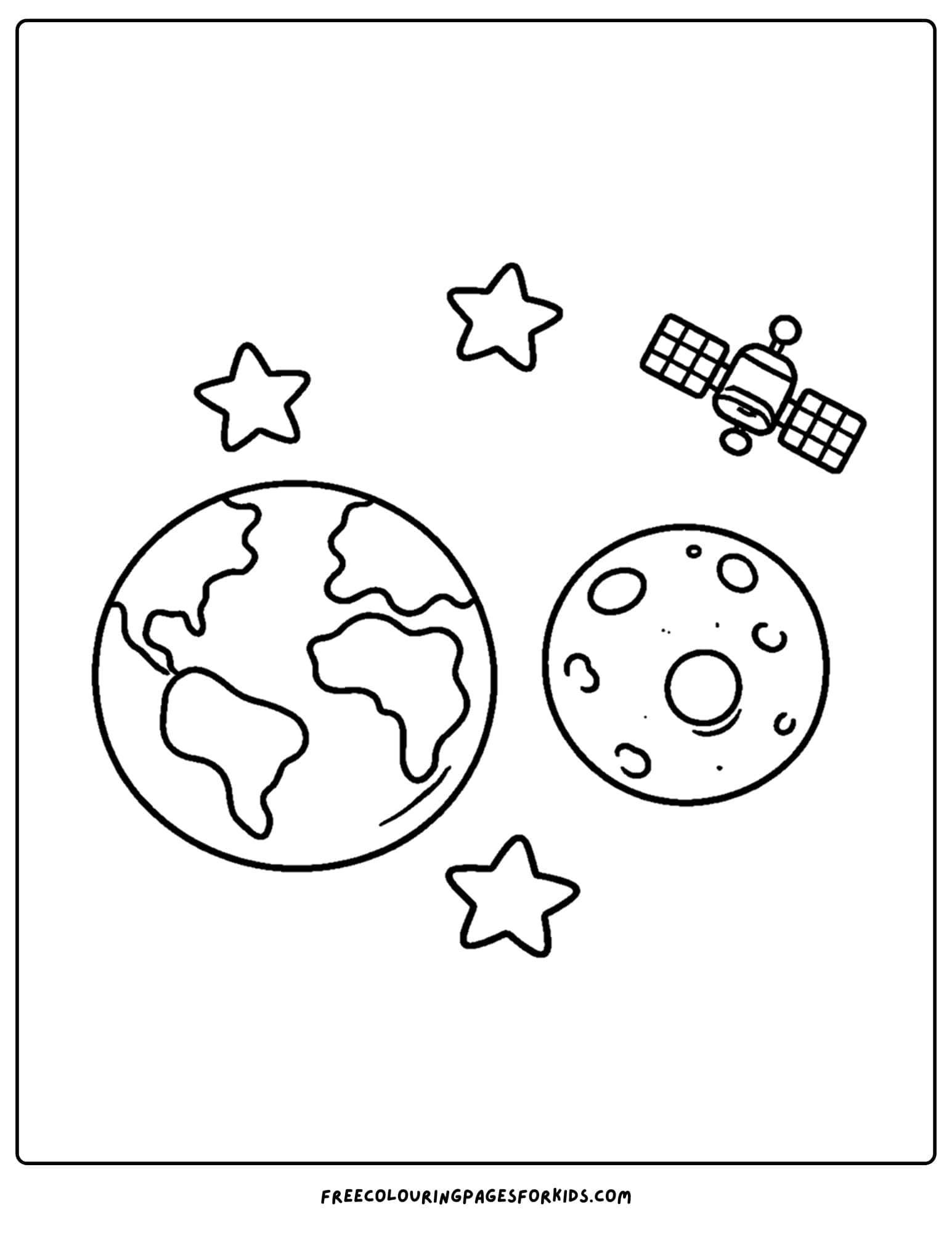 a coloring page of a space scene of the earth and the moon