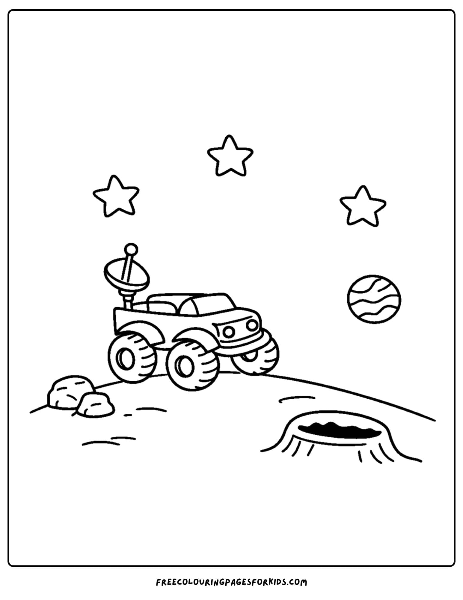 a coloring page of a space scene of a mars rover
