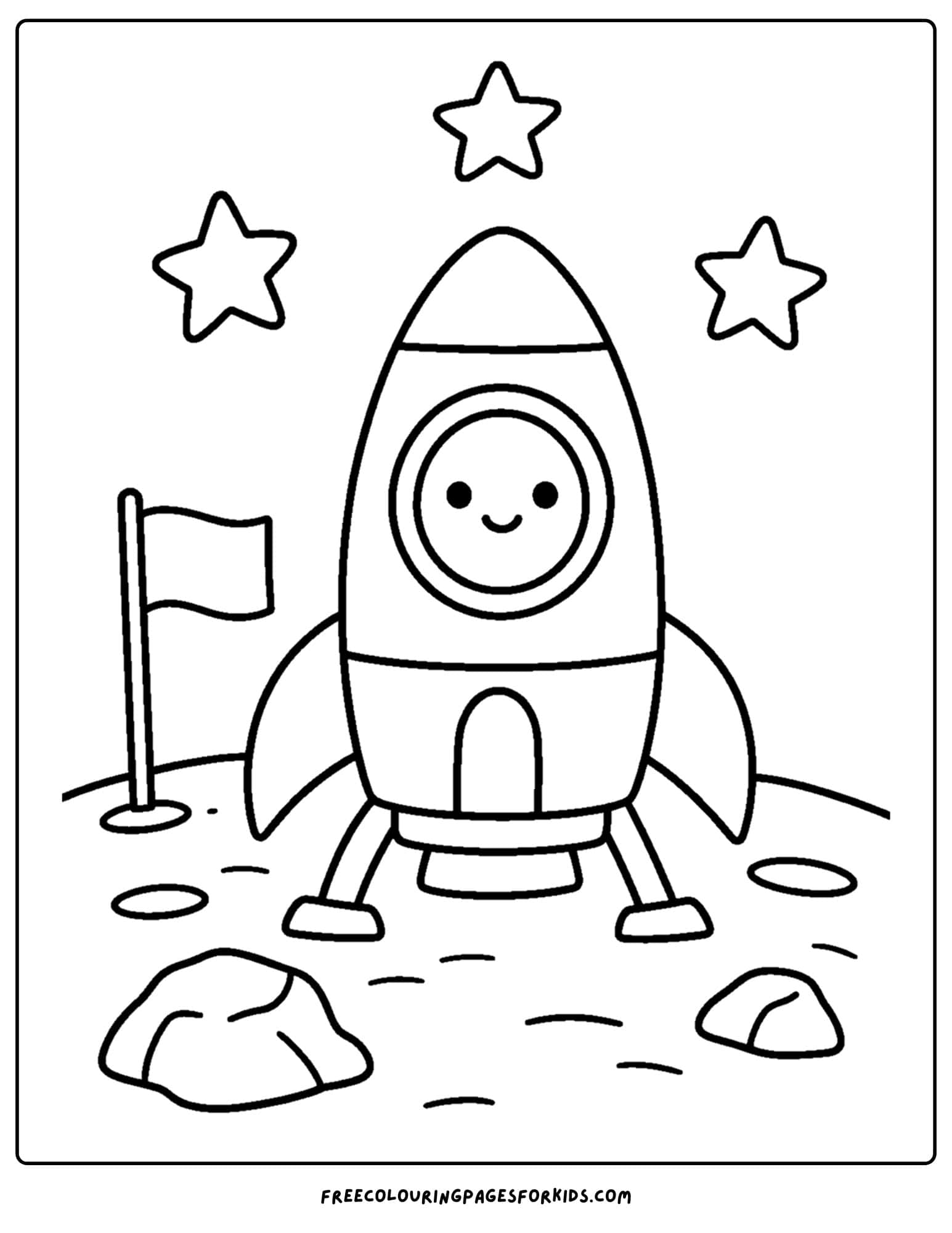 a coloring page of a space rocket landing on mars or the moon