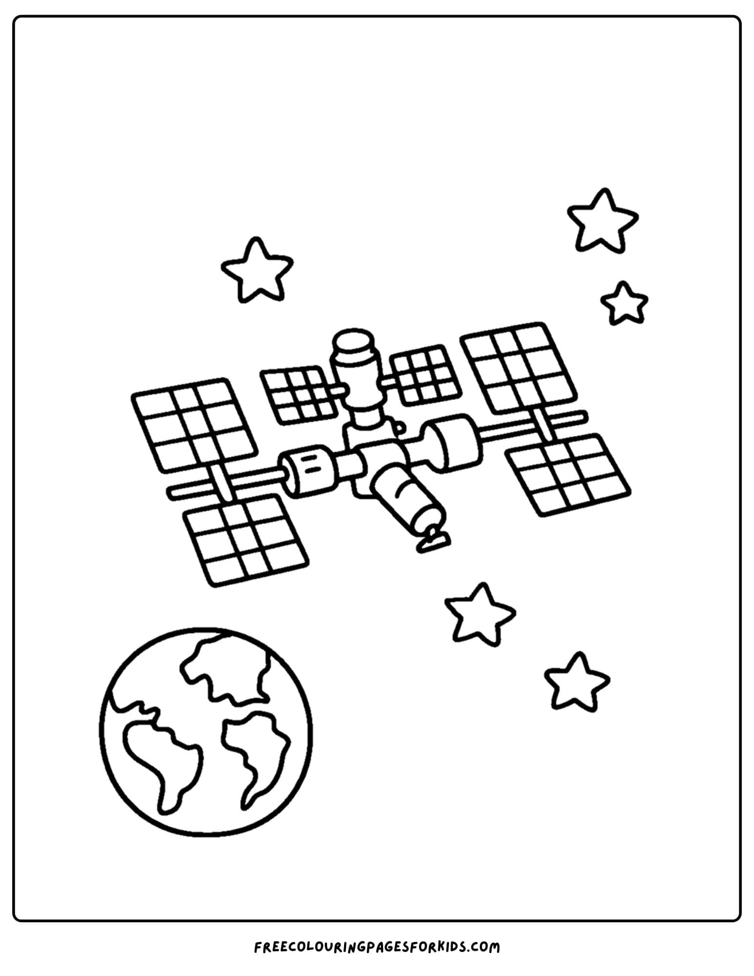 a coloring page of a space station and earth