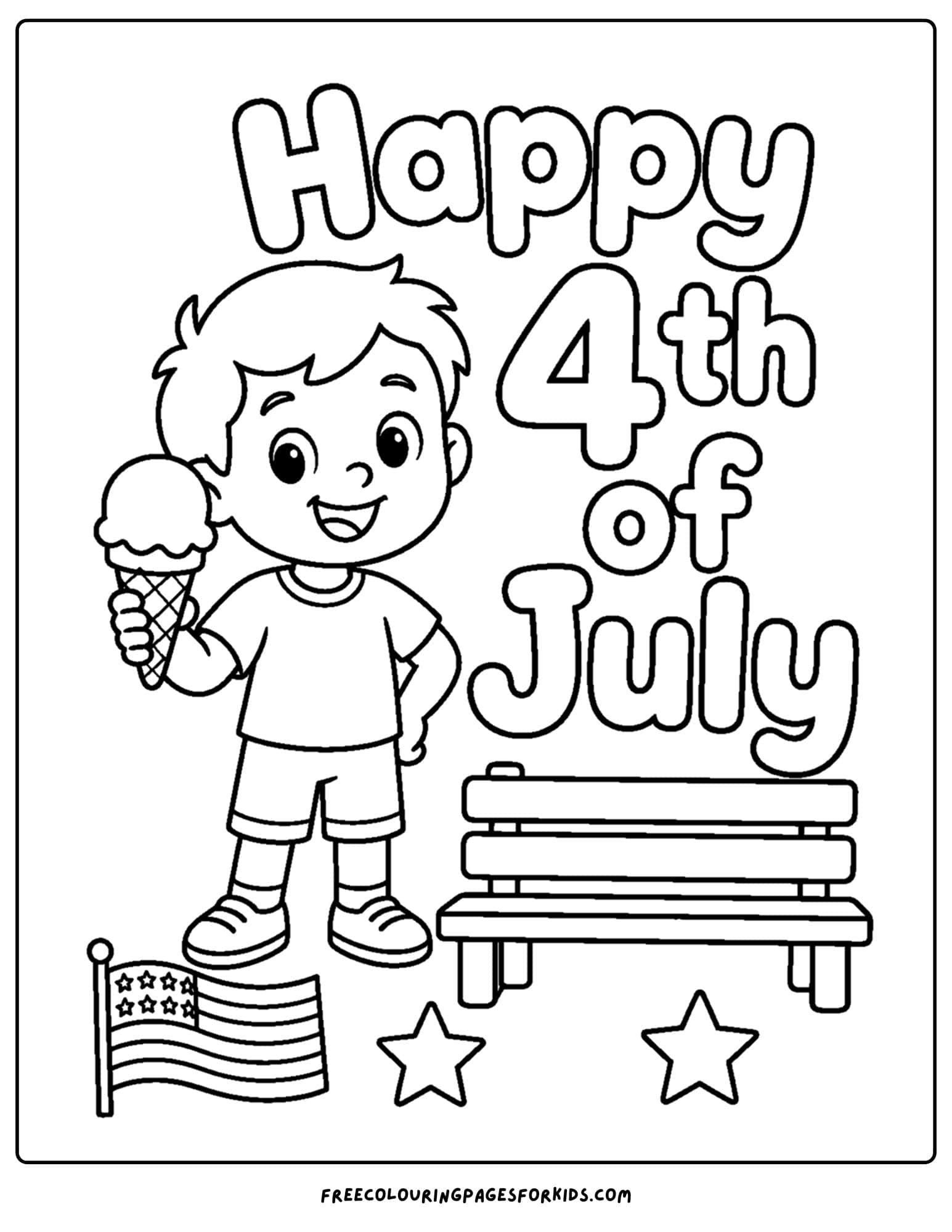 a 4th of july coloring page showing eating an ice cream