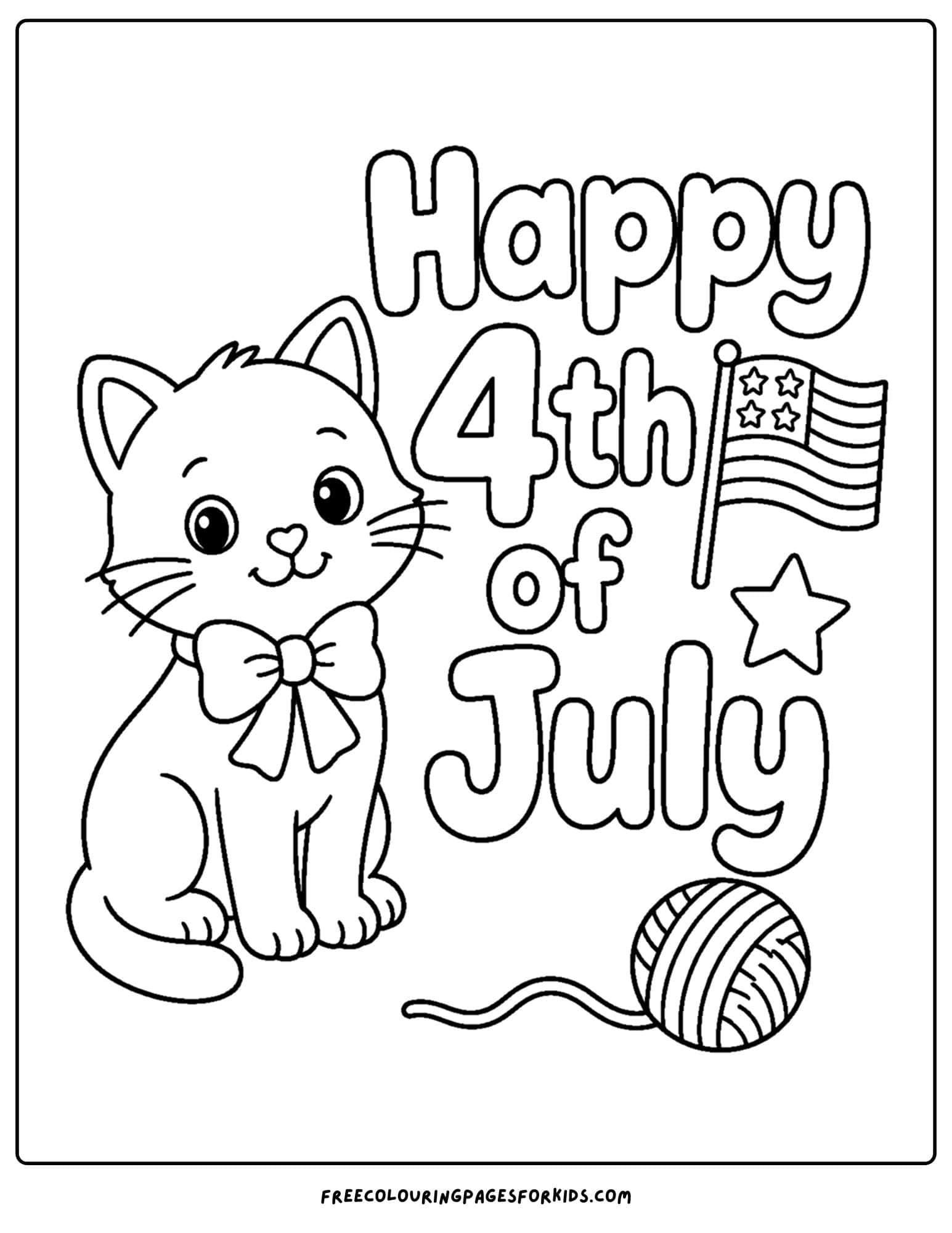 a 4th of july coloring page showing a patriotic cat