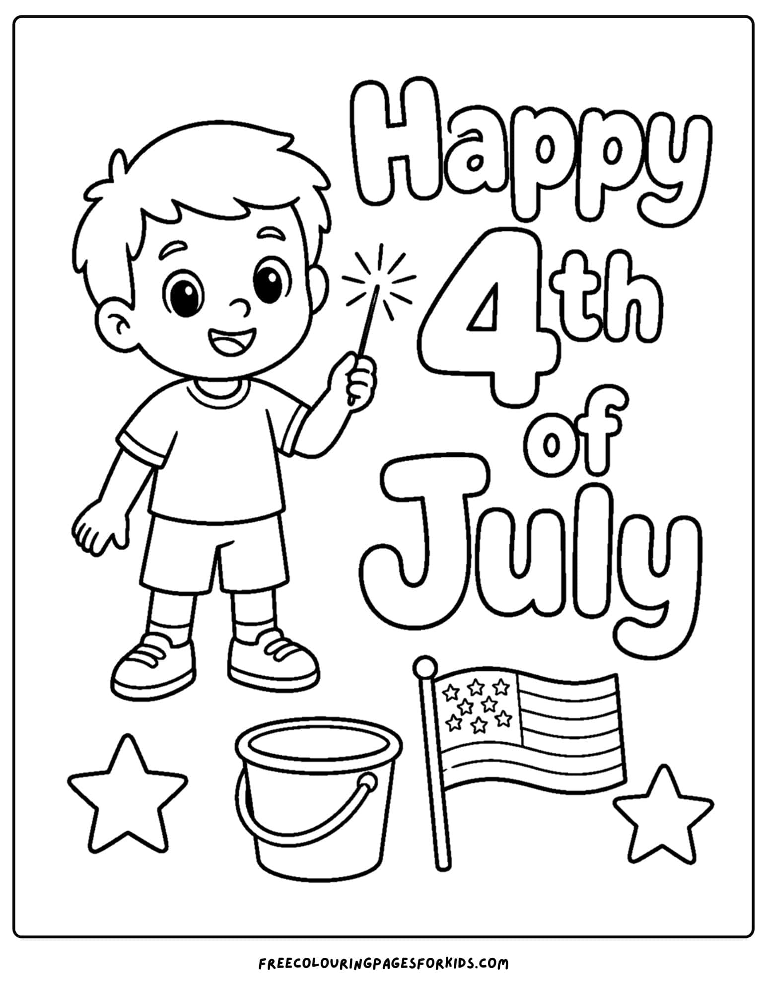 a 4th of july coloring page showing a child with a sparkler