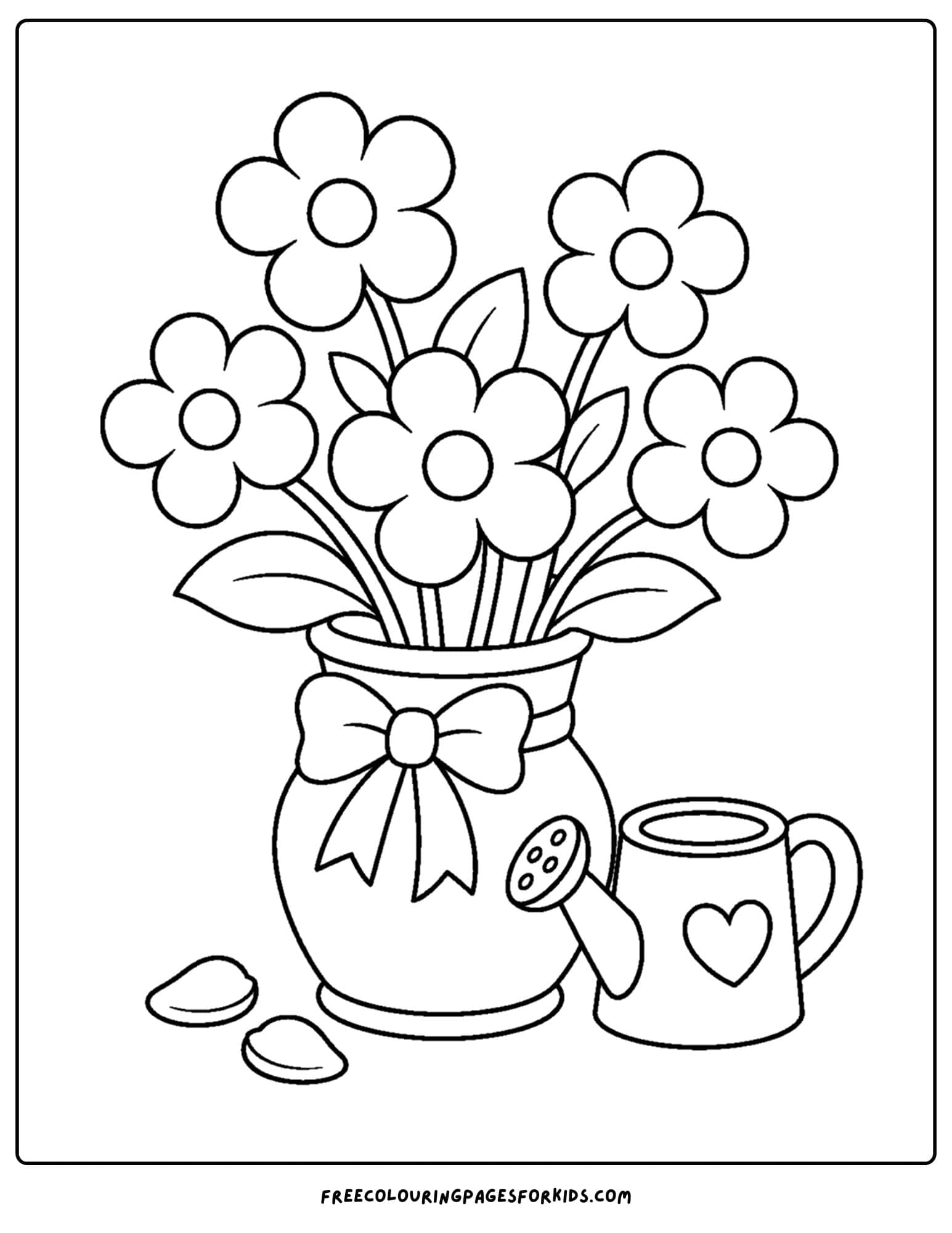 an adult coloring page showing a simple bouquet of flowers in a vase