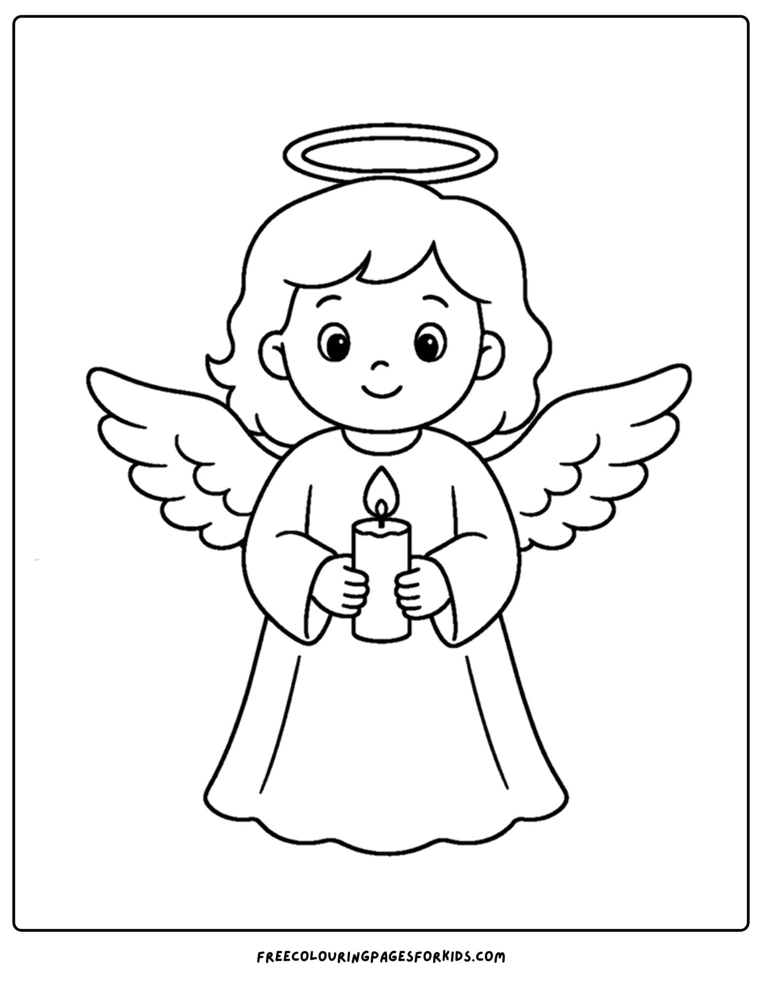a coloring page of an angel holding a candle