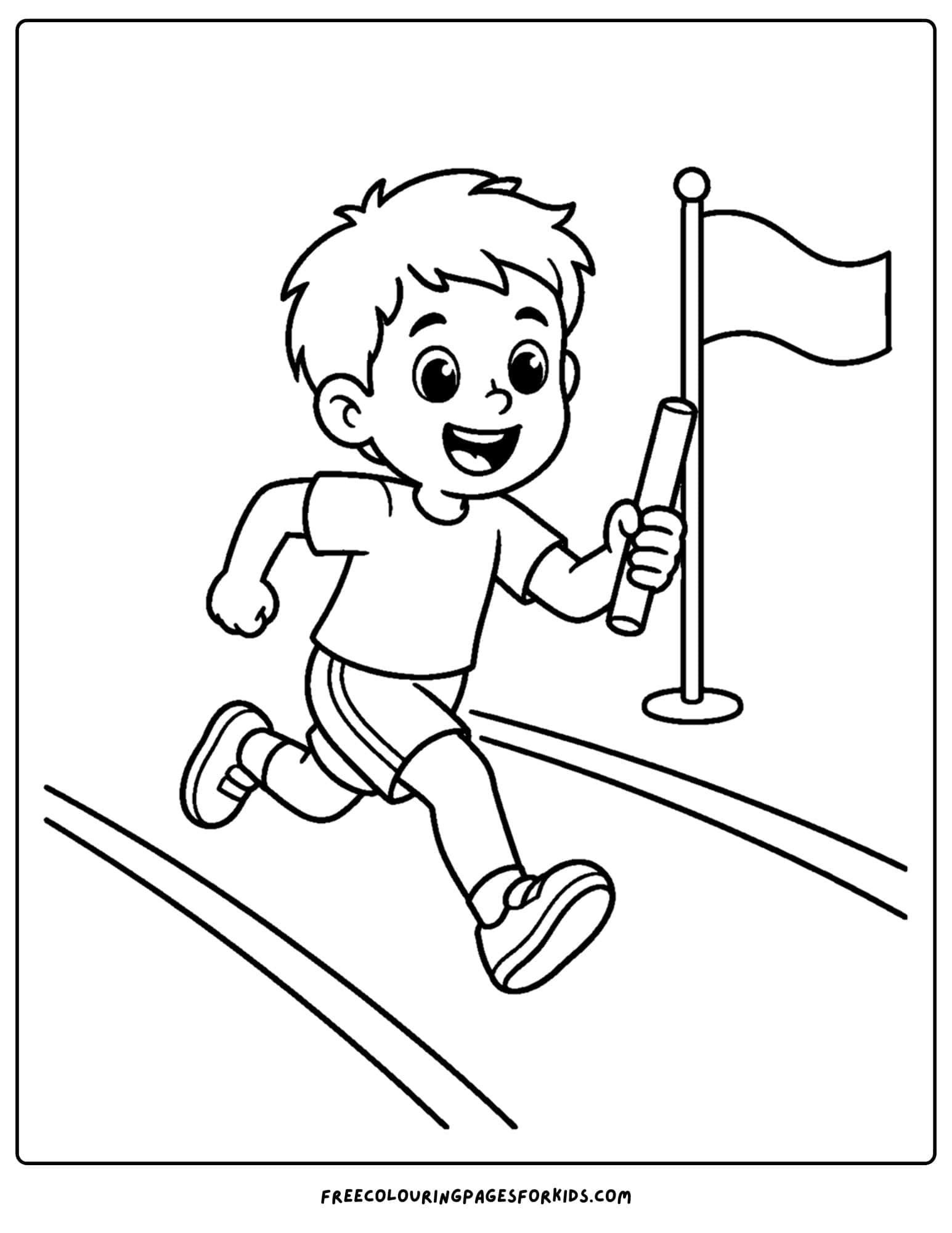 an athletics coloring page showing an athlete running in a relay race with the baton