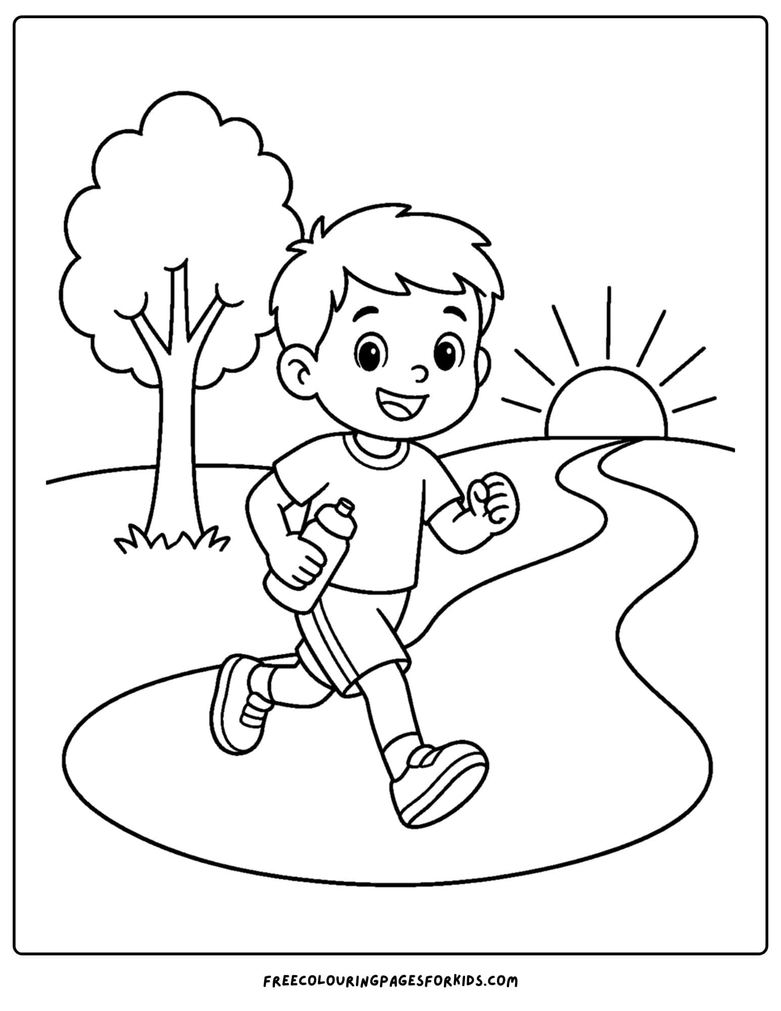 an athletics coloring page showing an athlete on an early morning job