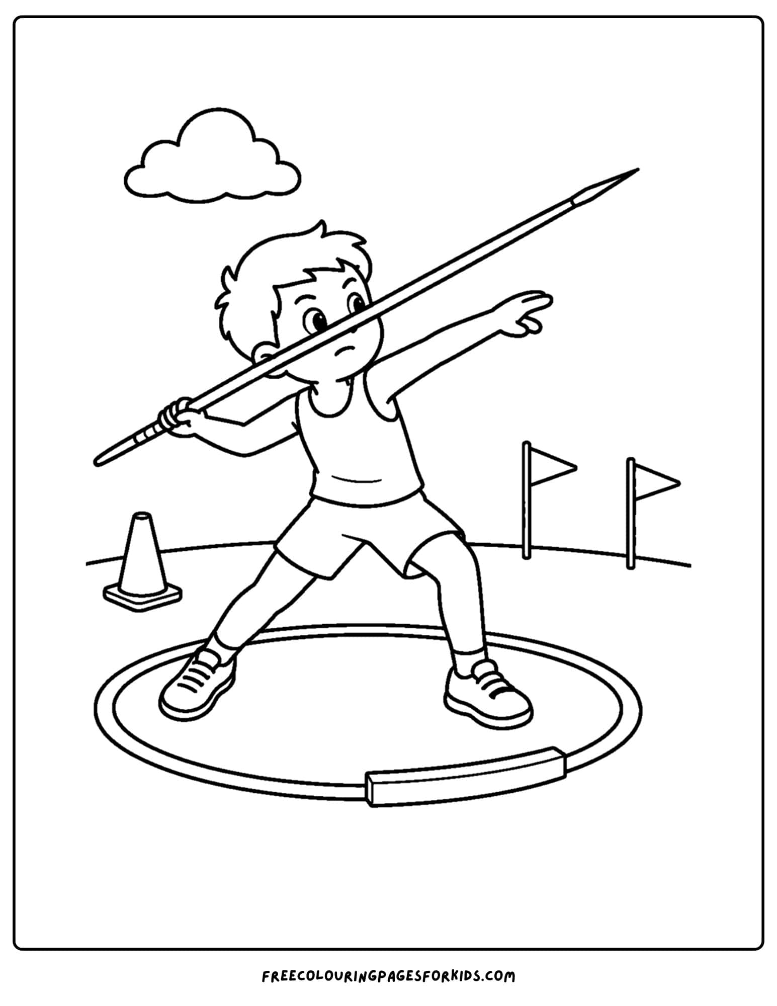 an athletics coloring page showing an athlete about to throw a javelin
