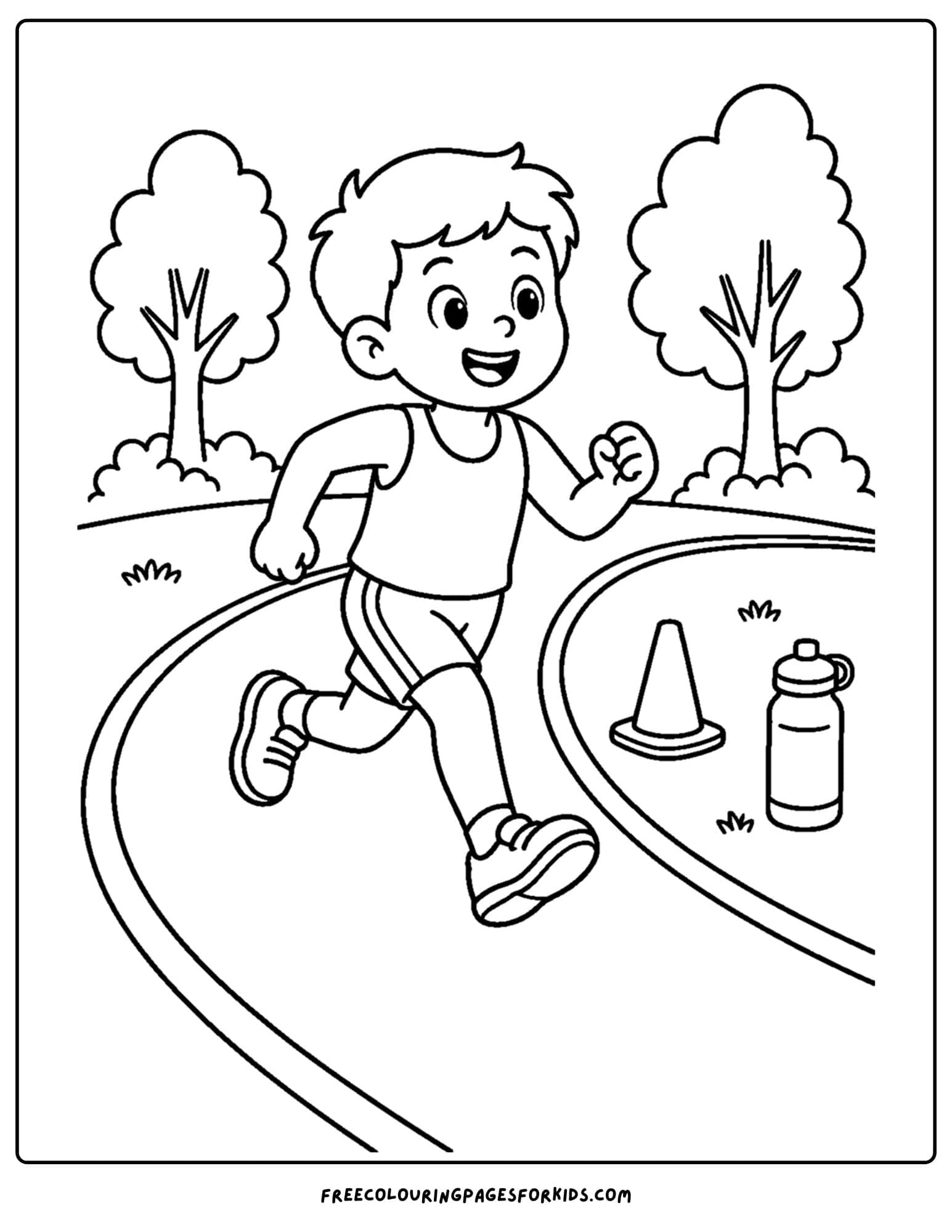 an athletics coloring page showing an athlete in a marathon race