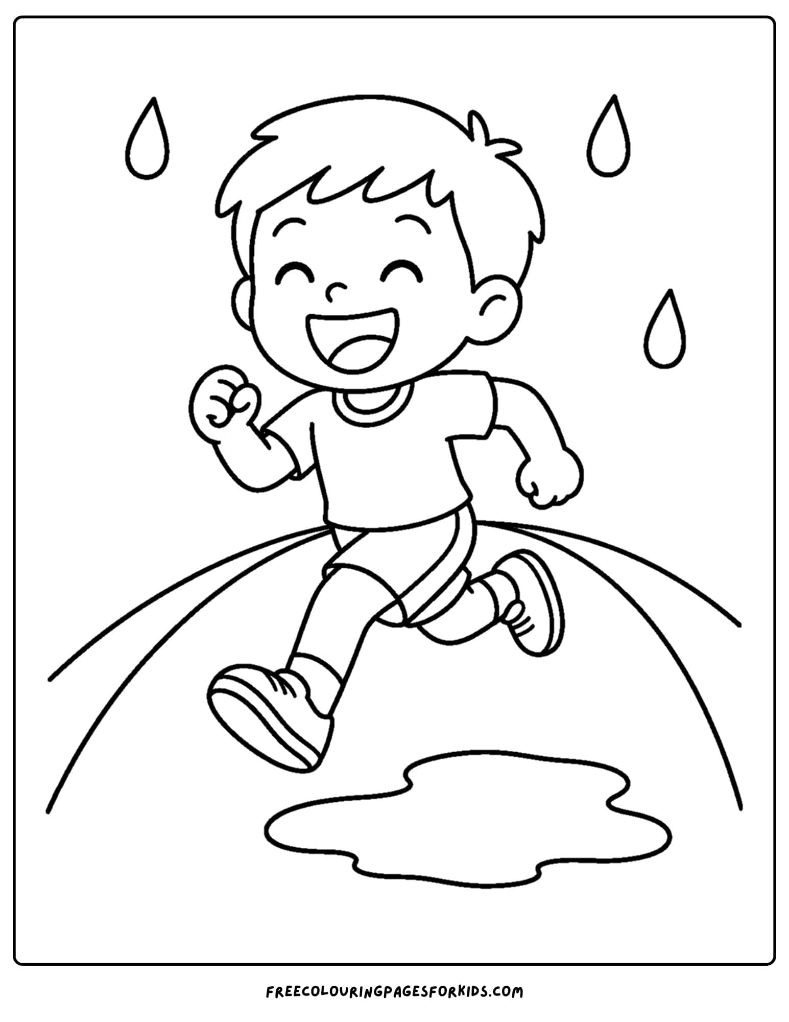 an athletics coloring page showing an athlete running in the rain