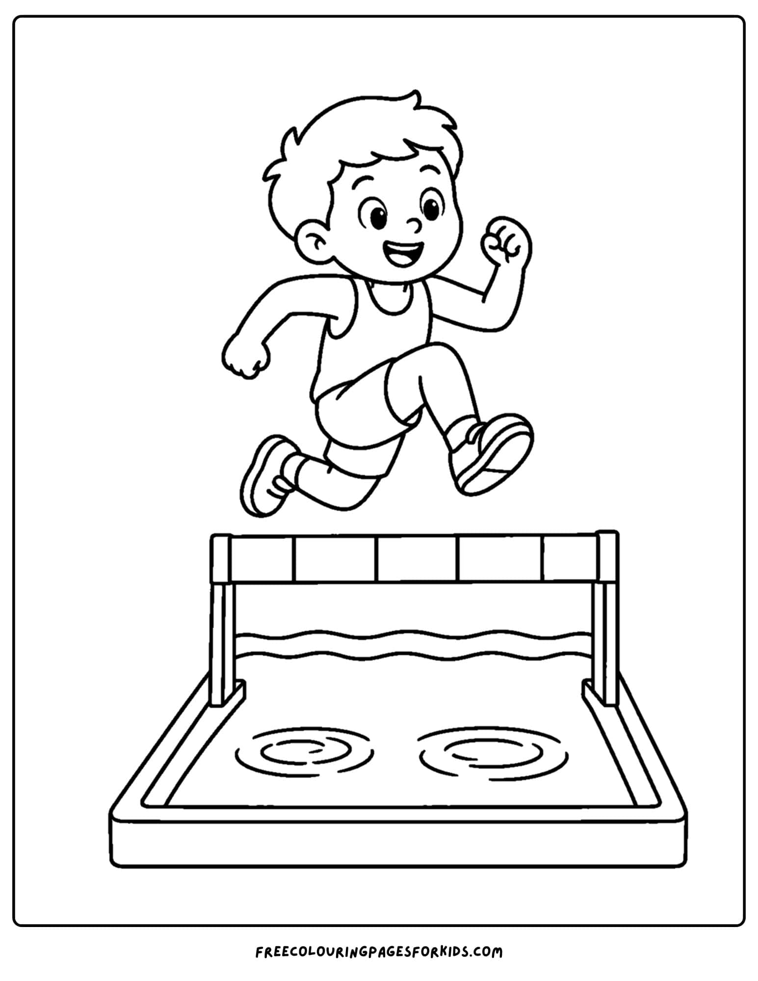 an athletics coloring page showing an athlete doing the steeple chase