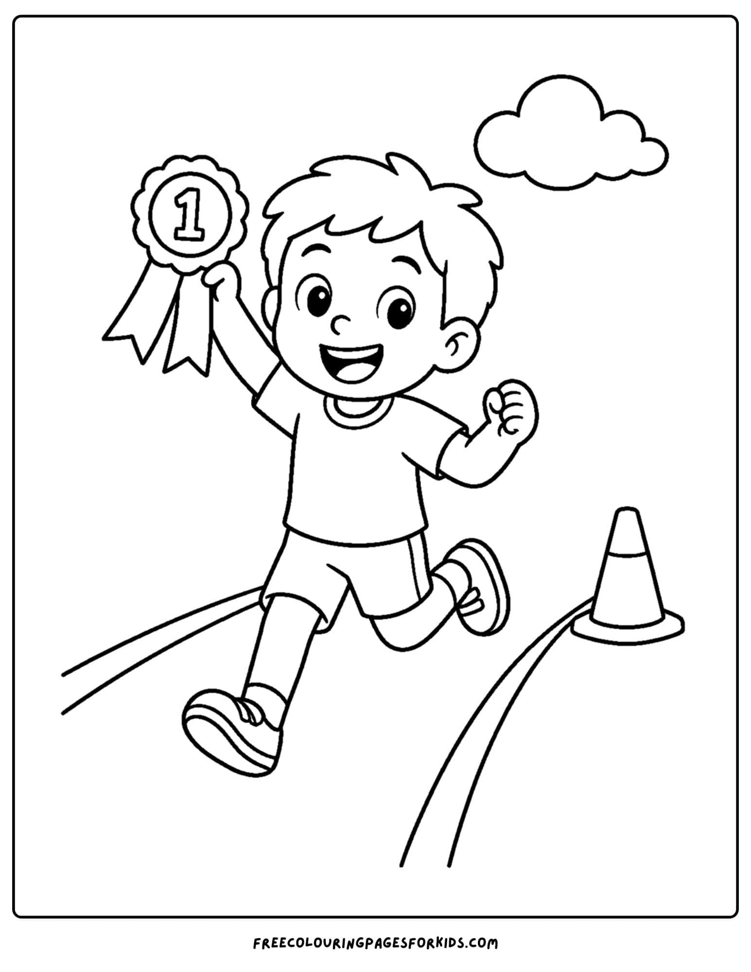 an athletics coloring page showing an athlete running a victory lap
