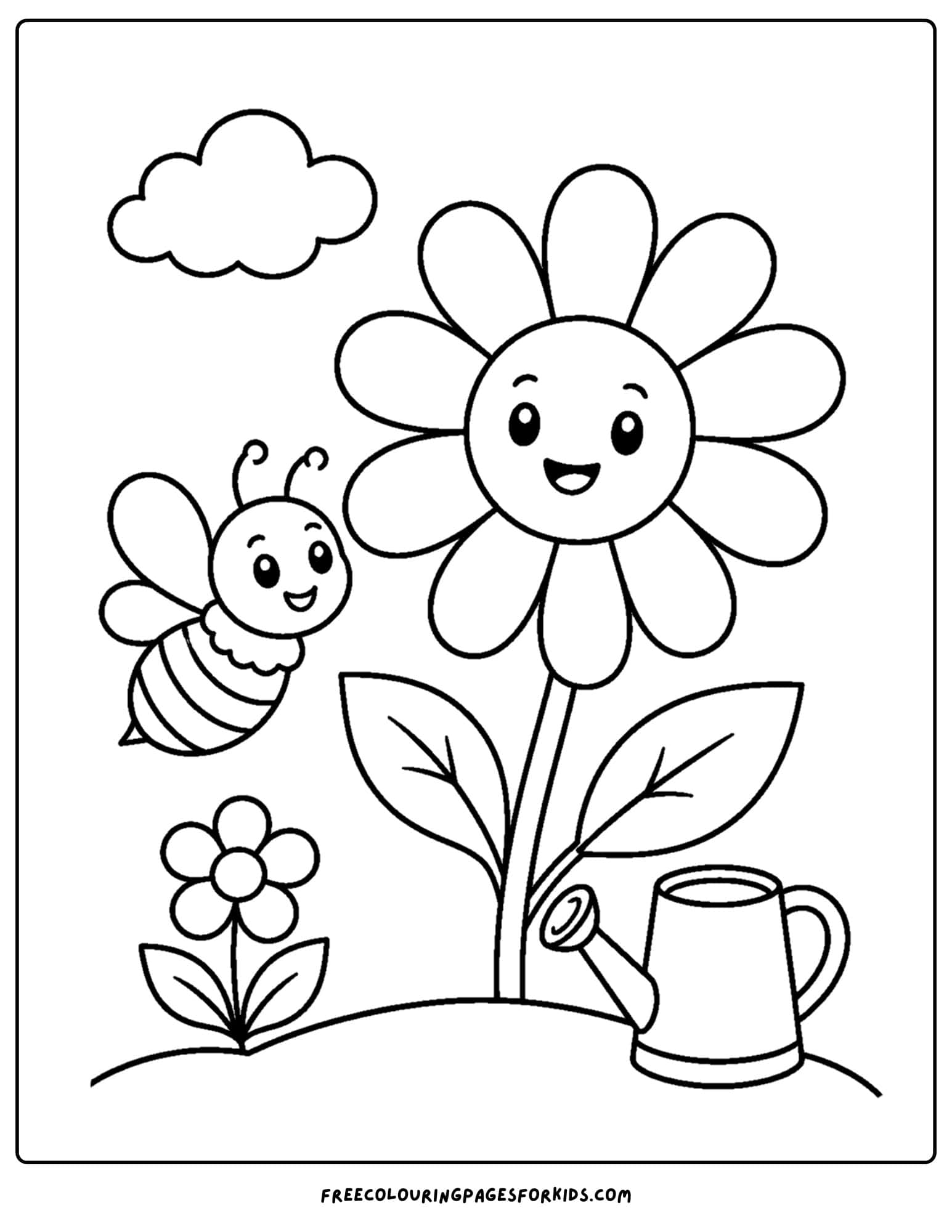 a daisy coloring page showing a been visiting a daisy