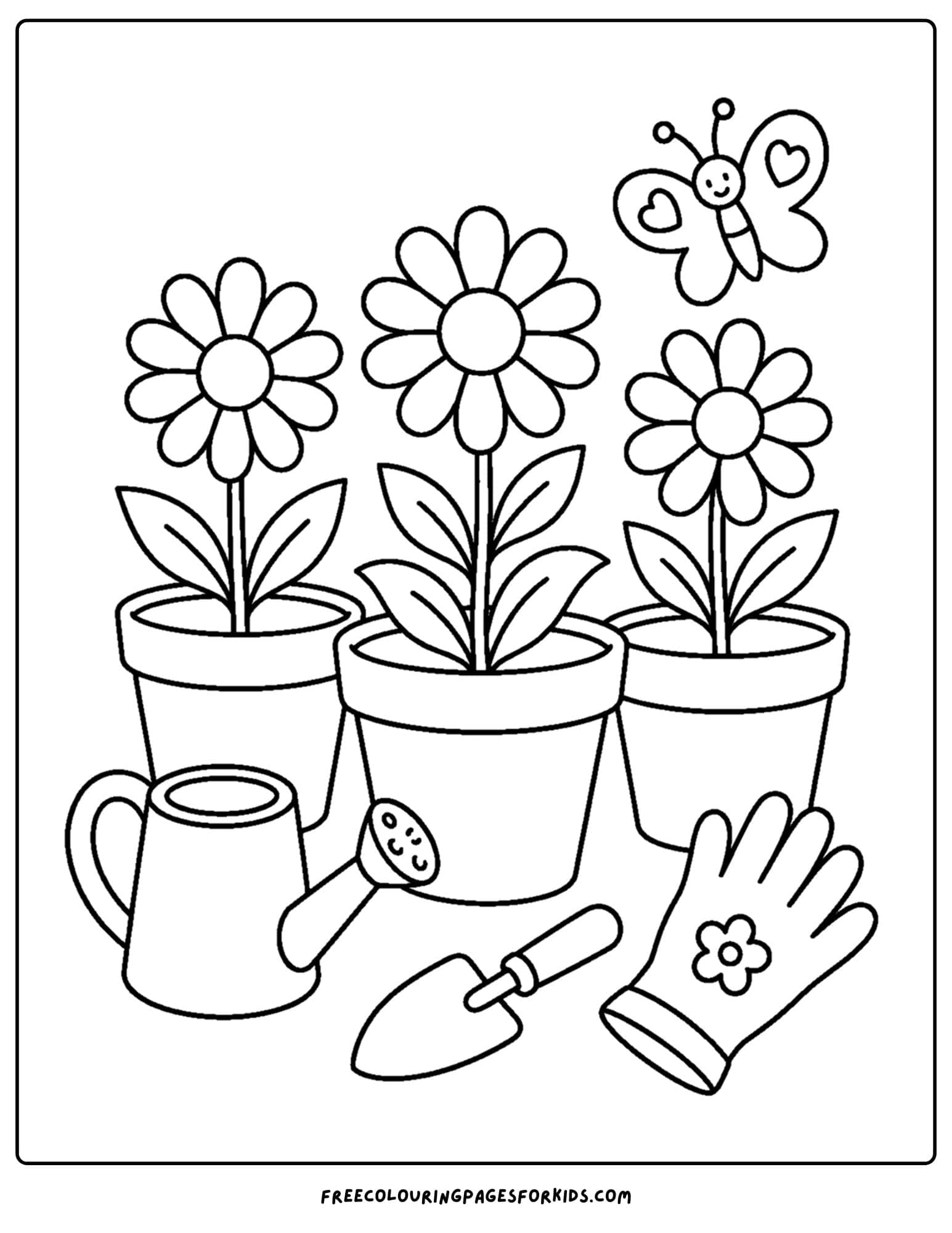 a daisy coloring page showing pots of potted daisies