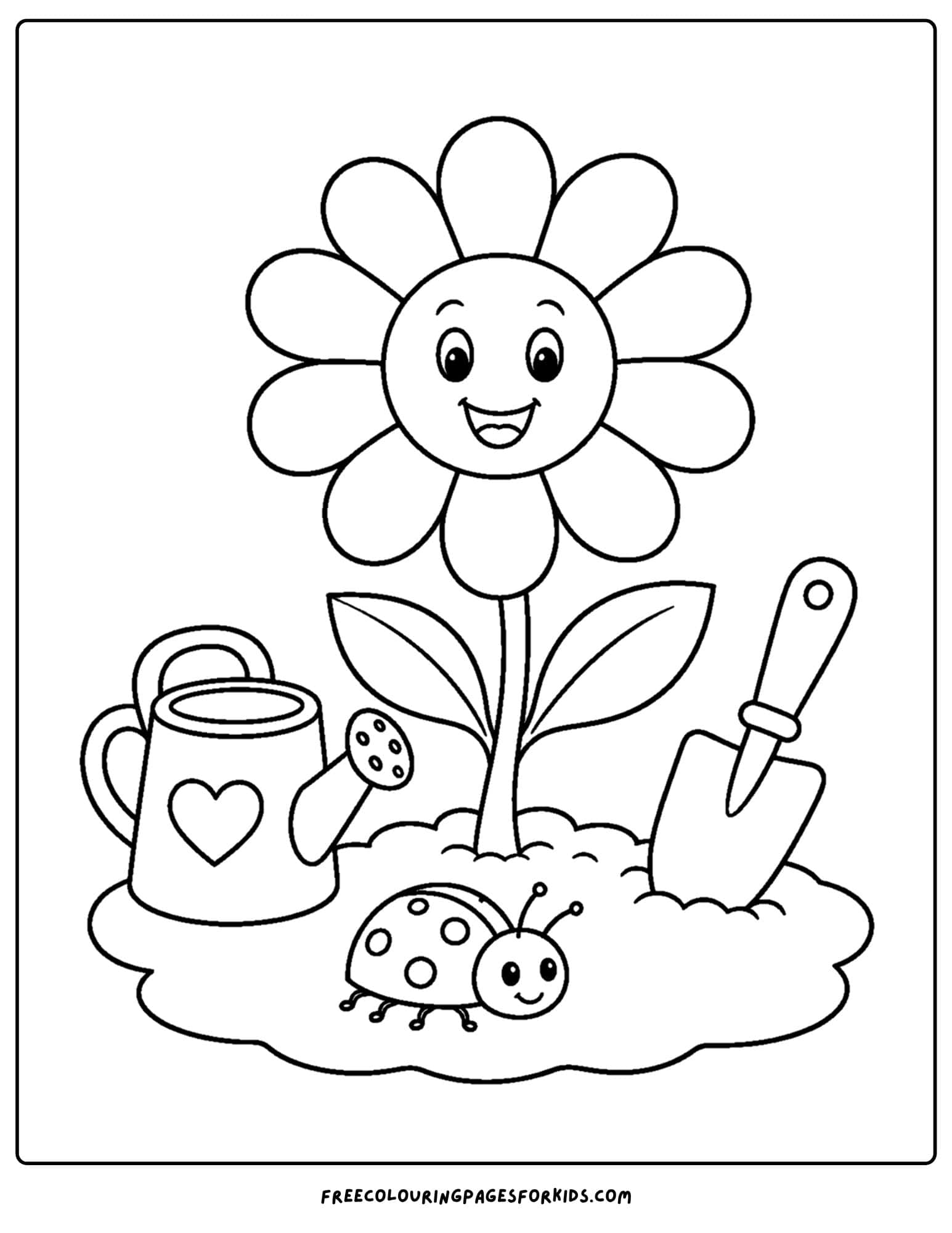 a coloring page of a daisy in the garden