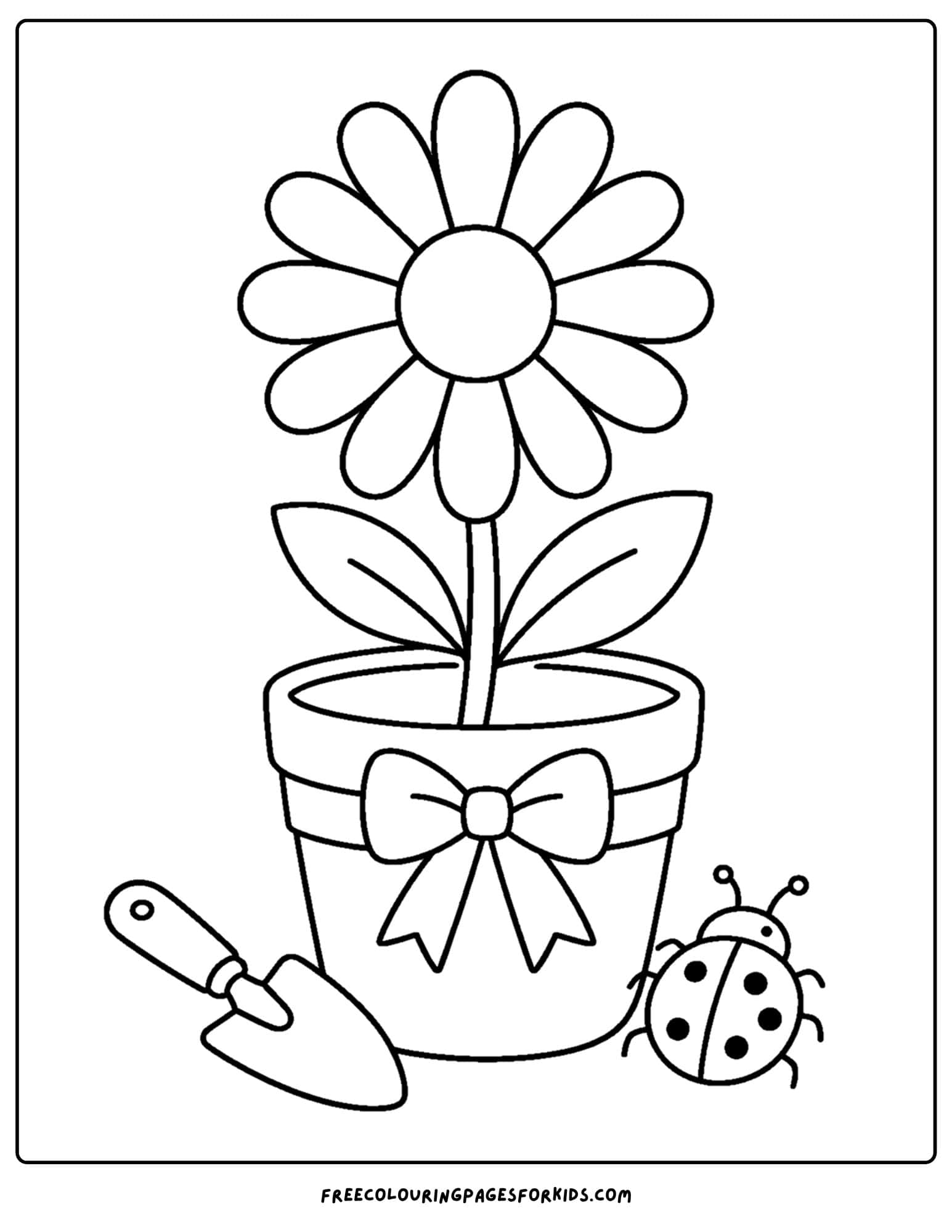 a coloring page of a daisy in a flower pot