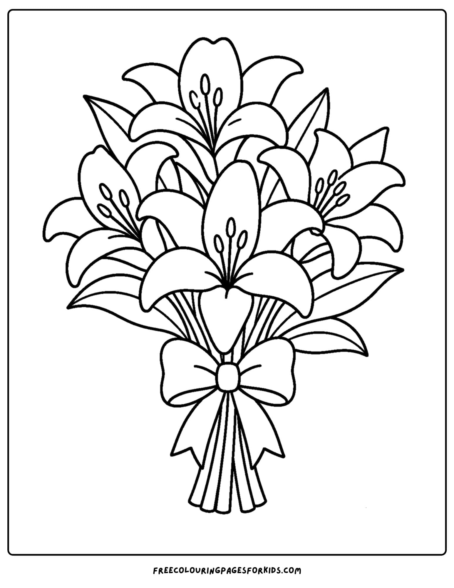 a coloring page of a bouquet of lilies