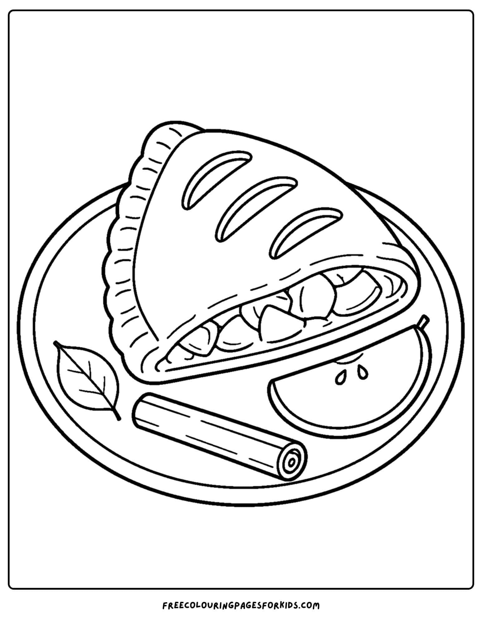 a pastry coloring page showing an apple turnover on a plate