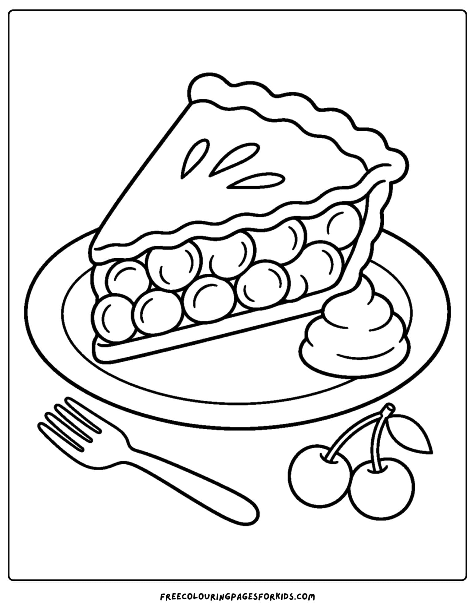 a pastry coloring page showing a slice of cherry pie