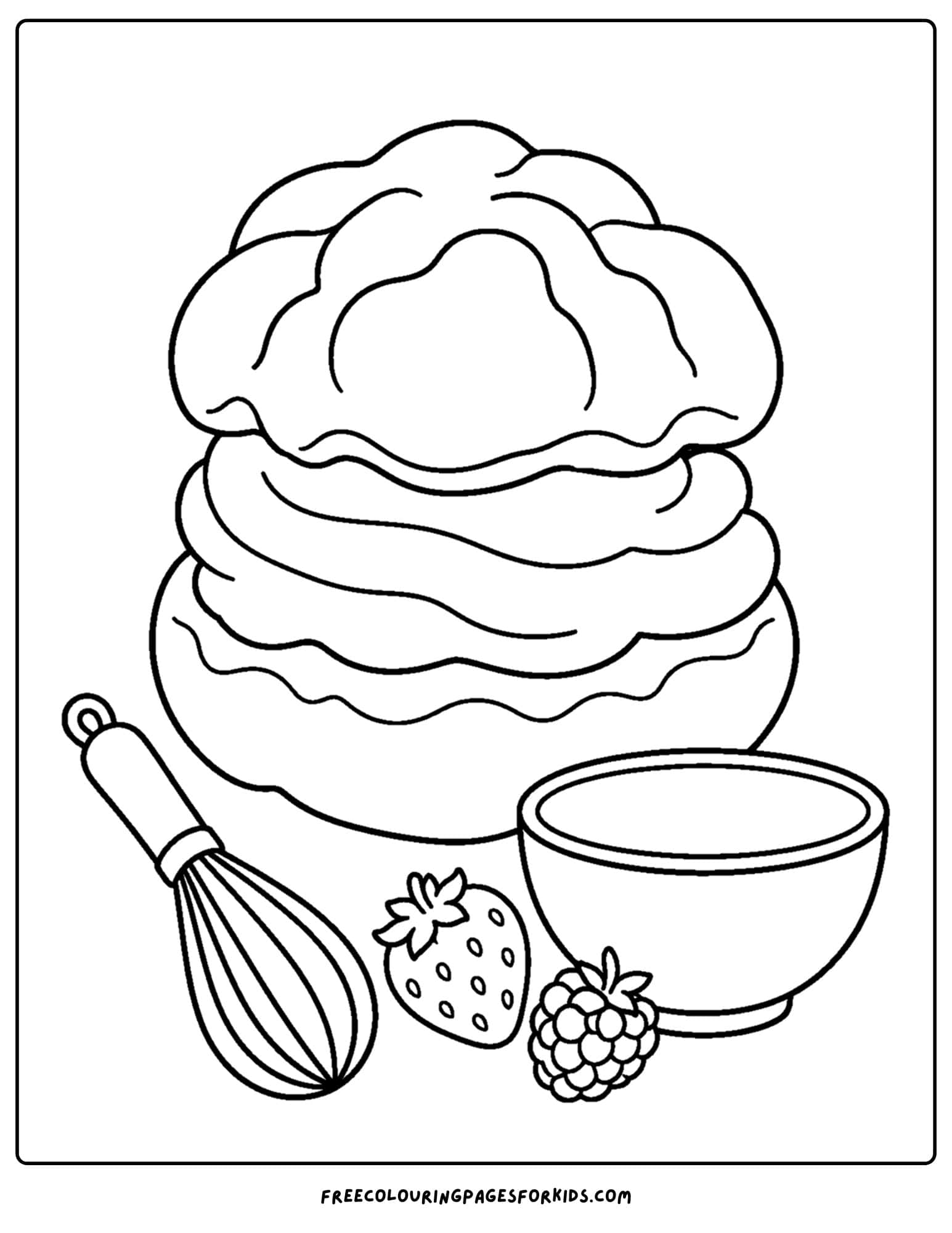a pastry coloring page showing a yummy cream filled pastry