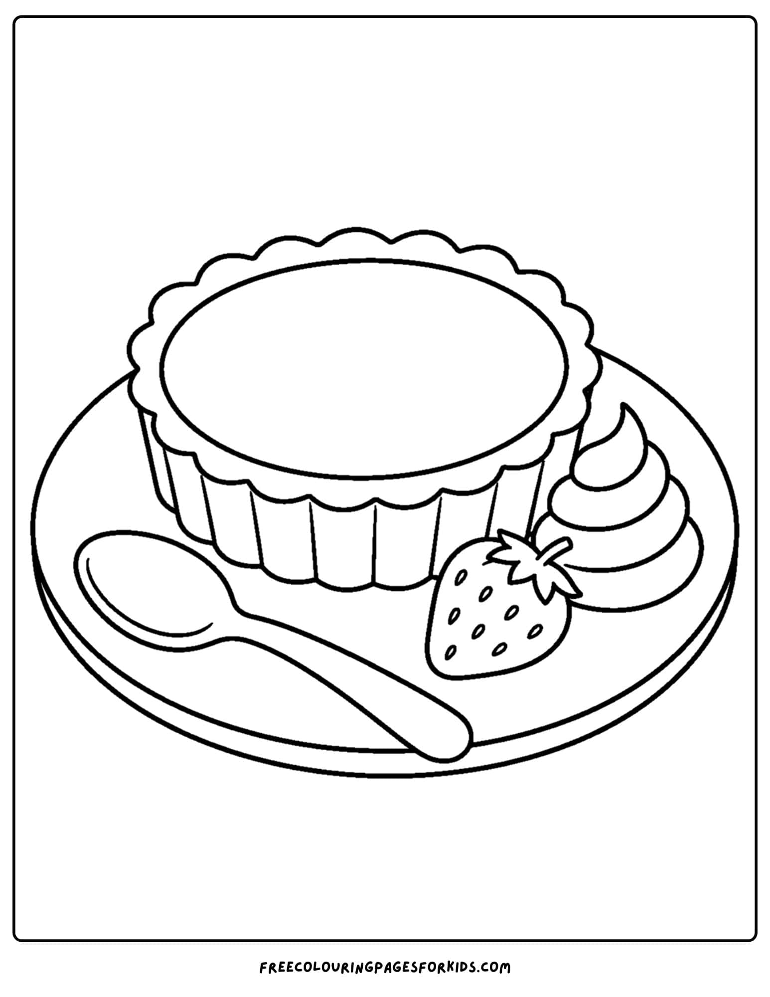 a pastry coloring page showing a custard tart