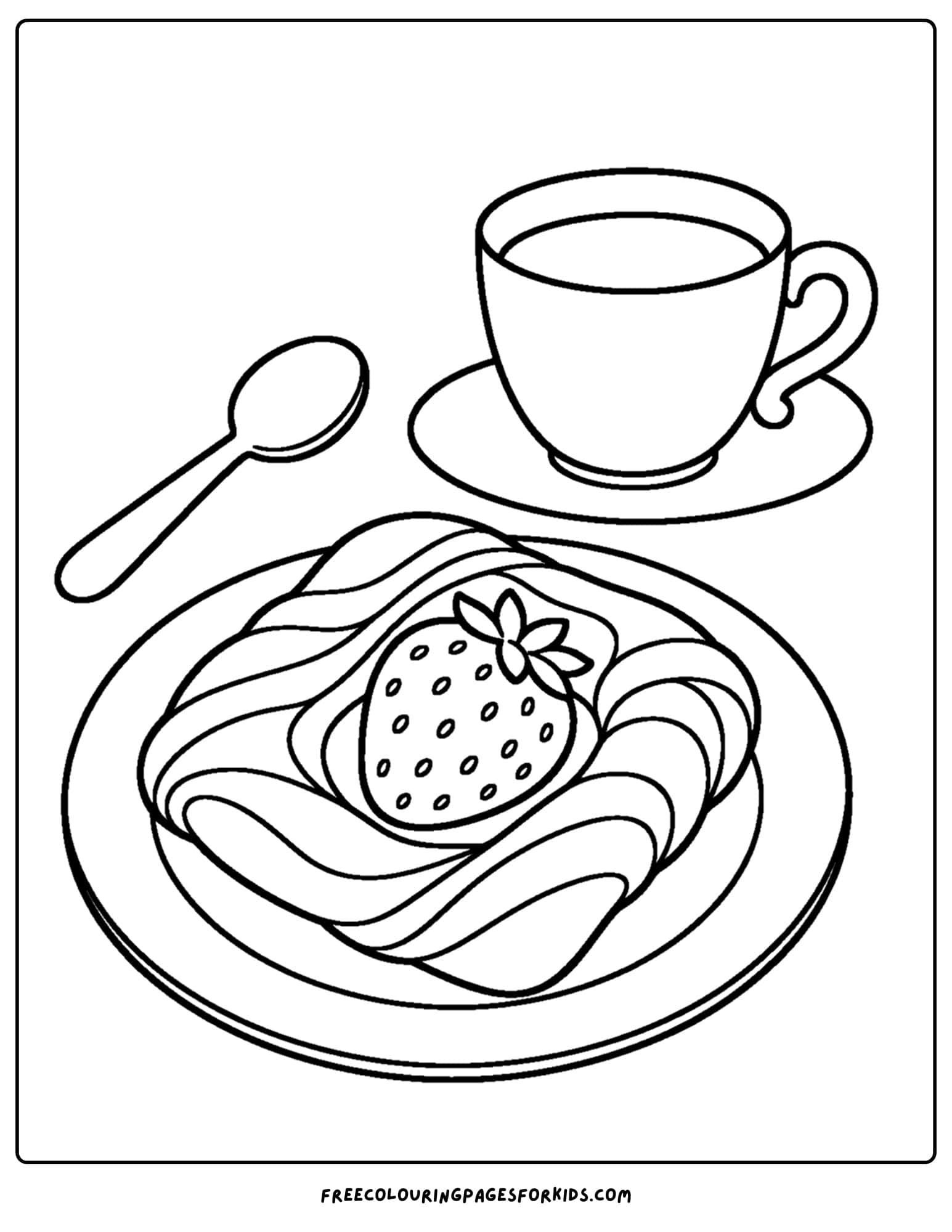 a pastry coloring page showing a strawberry danish