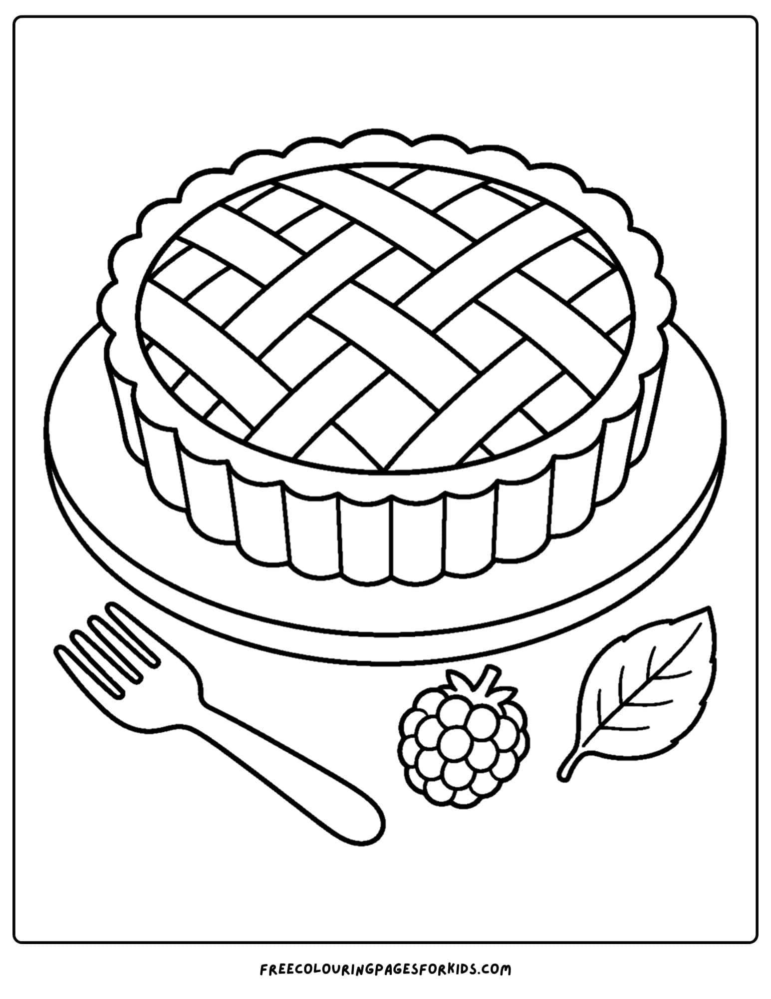 a pastry coloring page showing a fruit lattice tart