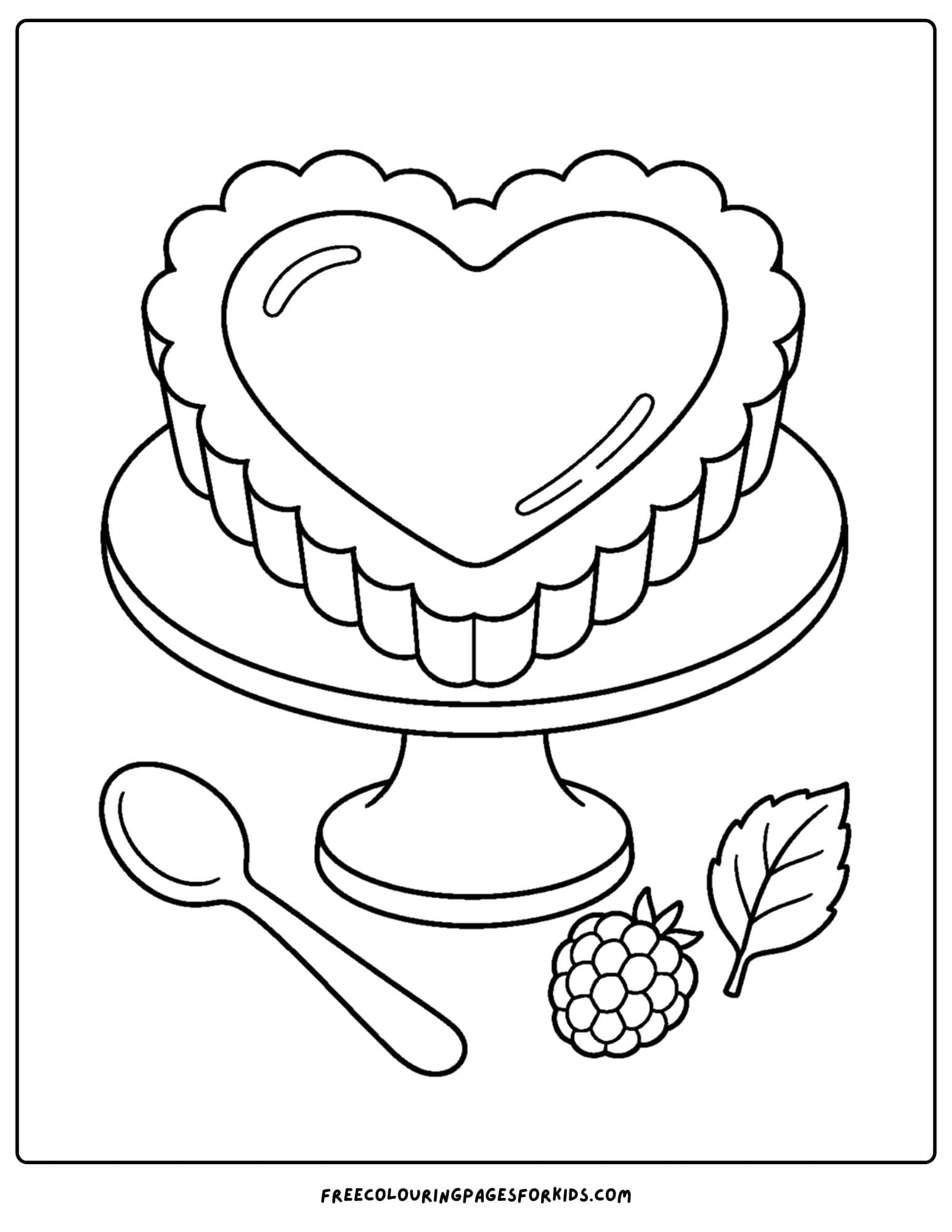 a pastry coloring page showing a heart shaped tart
