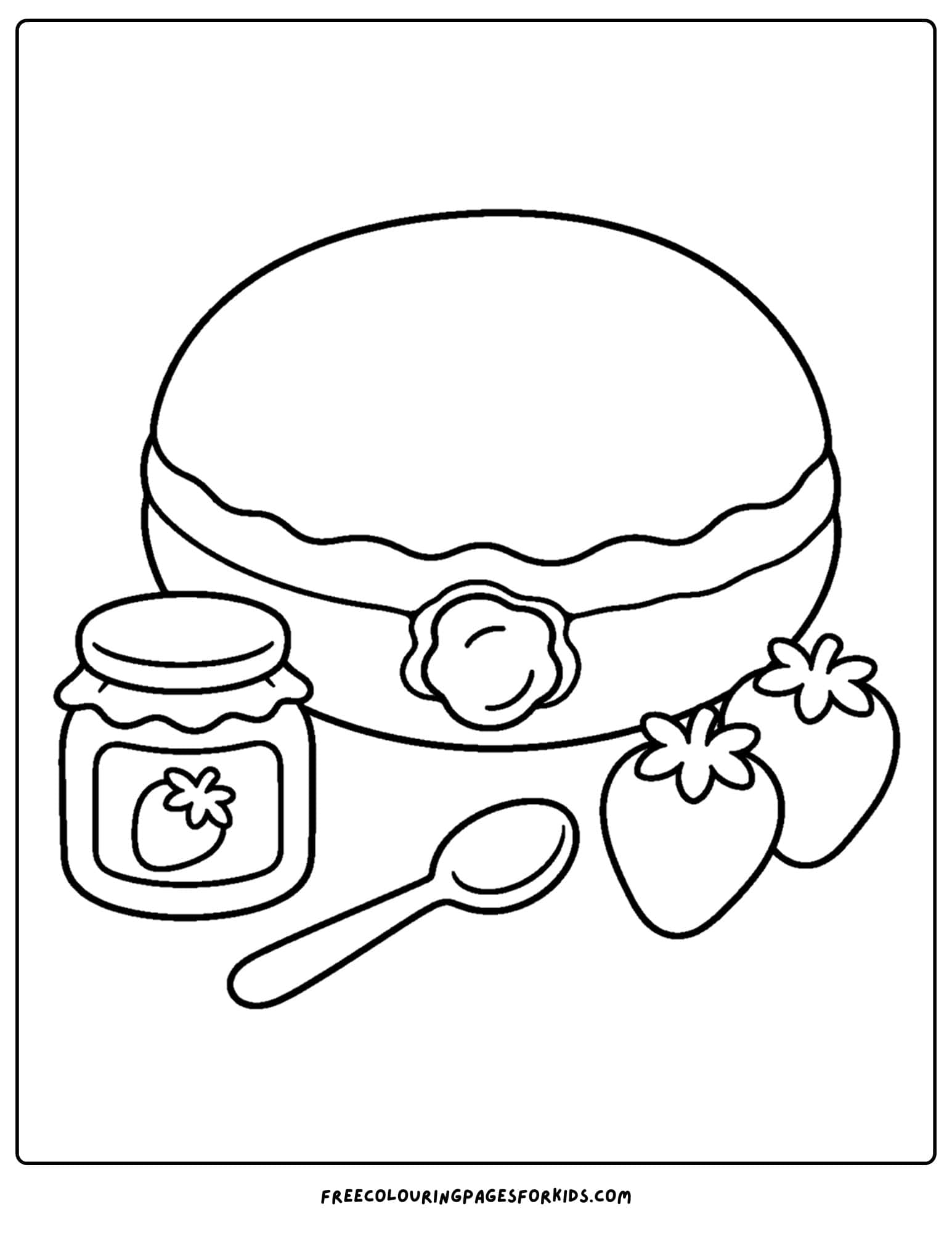 a pastry coloring page showing a jelly donut