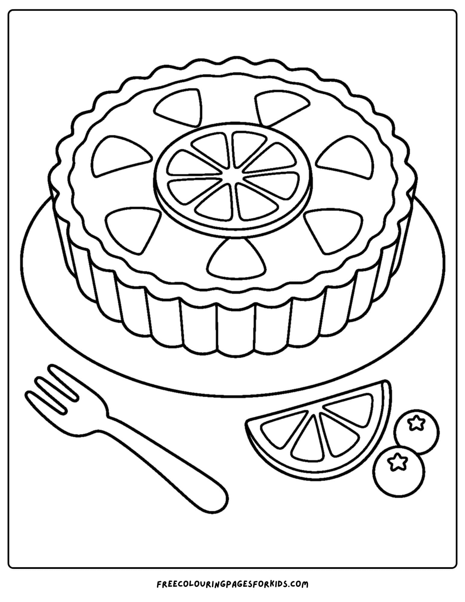 a pastry coloring page showing a lemon tart