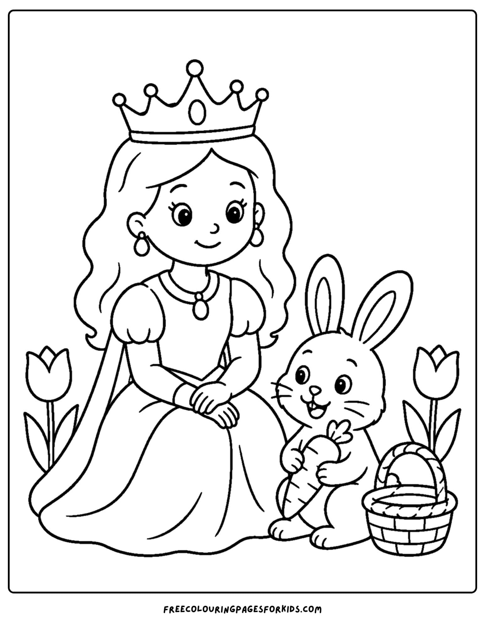 a coloring page of a queen with a bunny rabbit