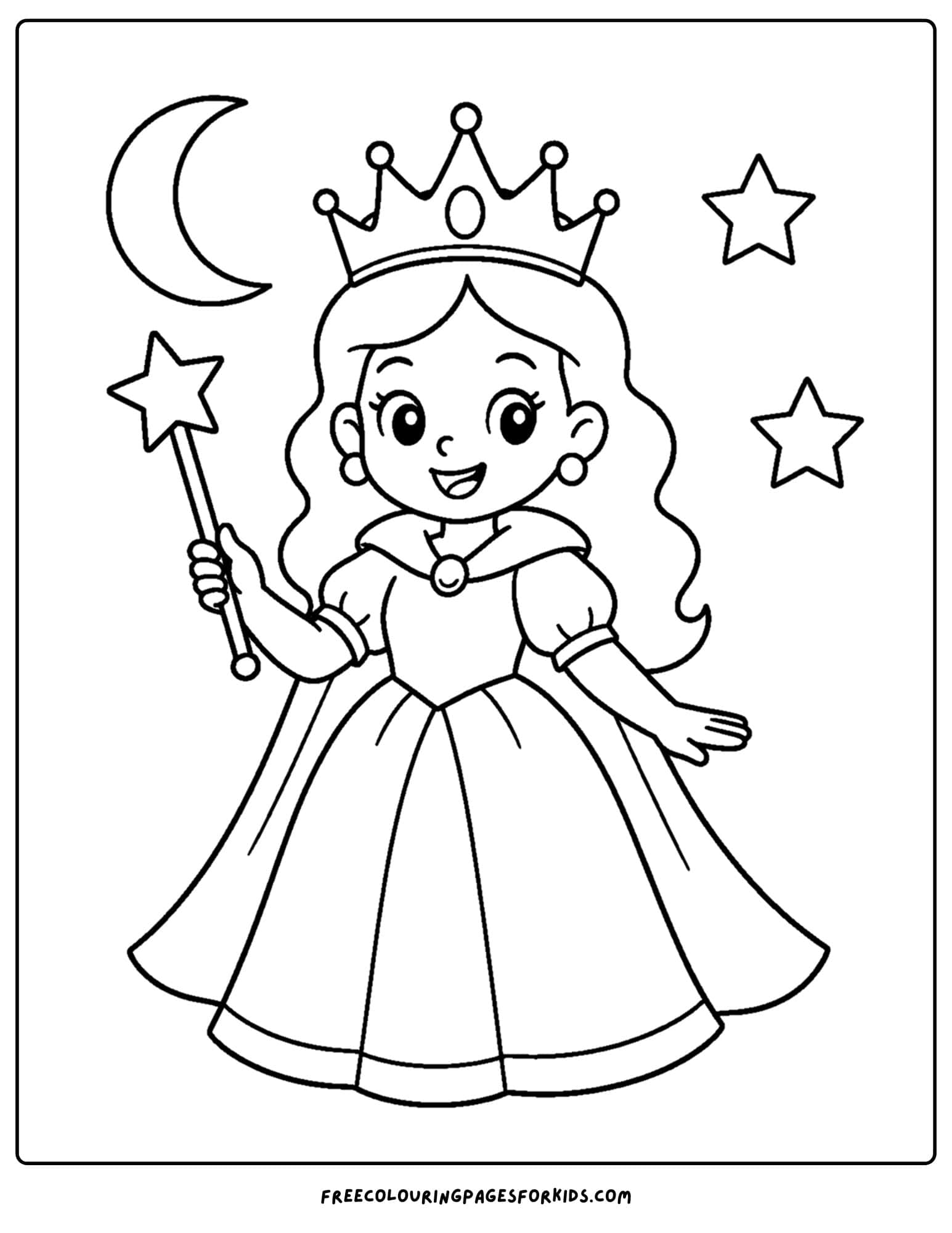 a coloring page of a queen holding a wand