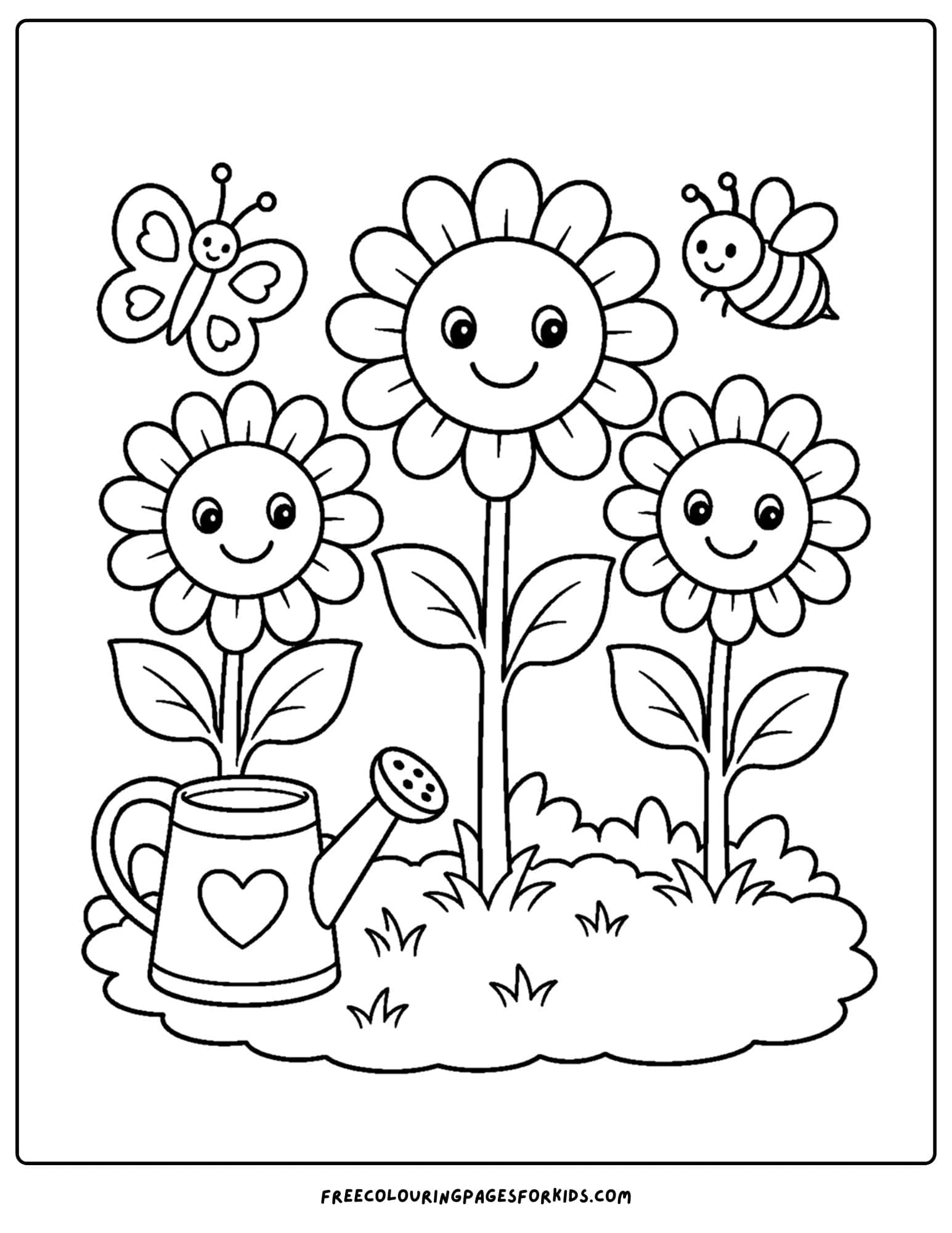 a coloring page of a sunflower garden patch