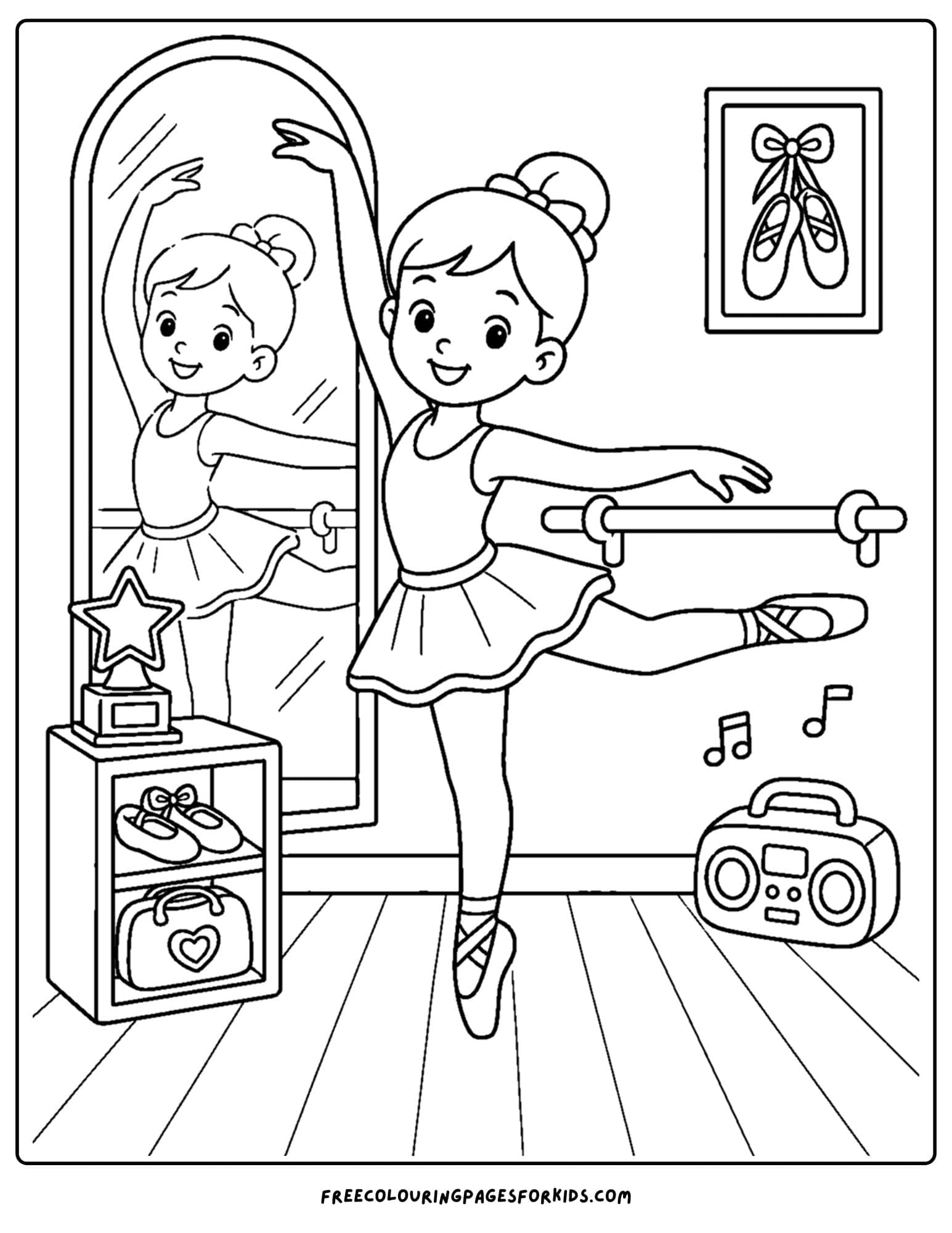a career coloring page showing a dancer practicing their routine