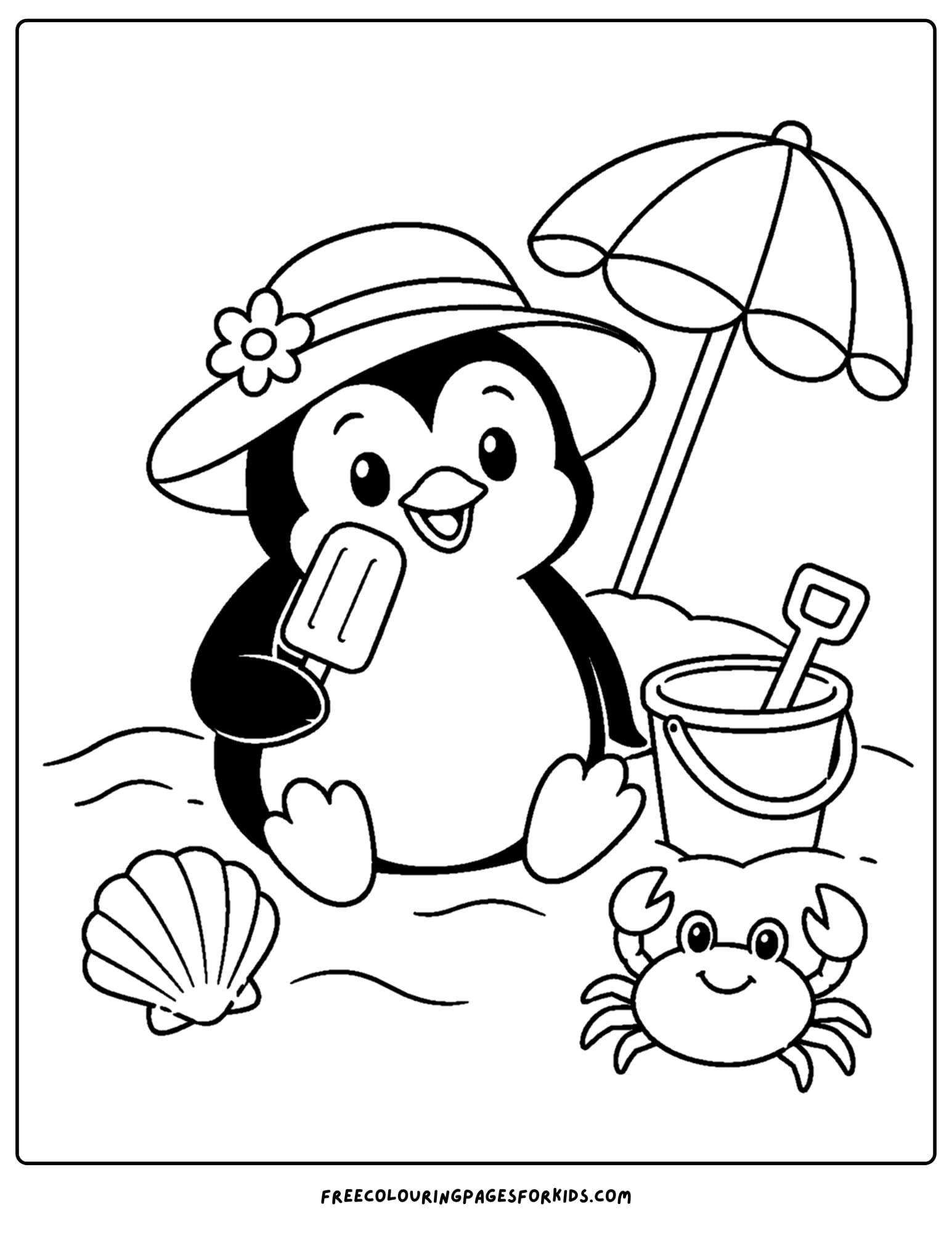 a christmas in july coloring page of a penguin enjoying a popsicle