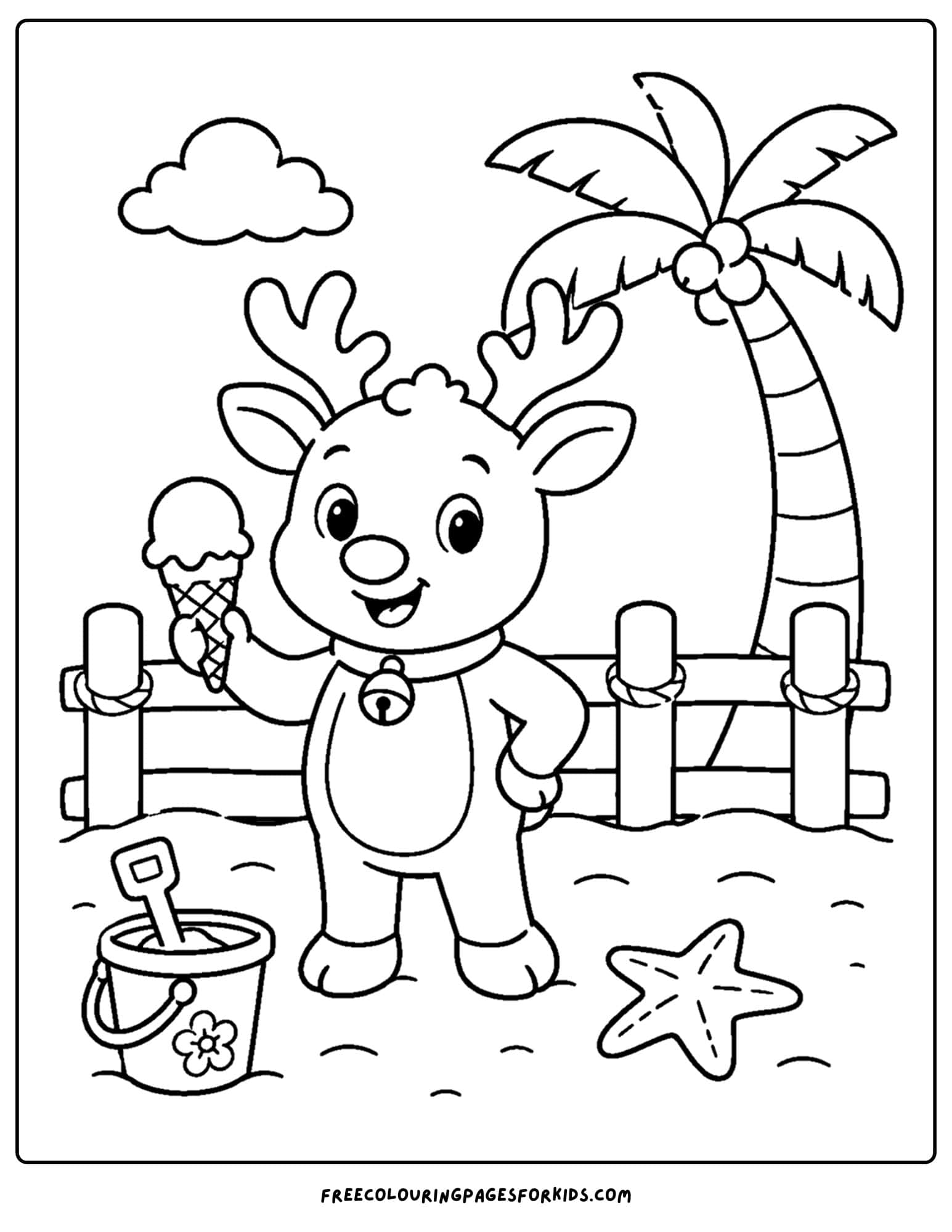 a christmas in july coloring page of a reindeer eating an ice cream