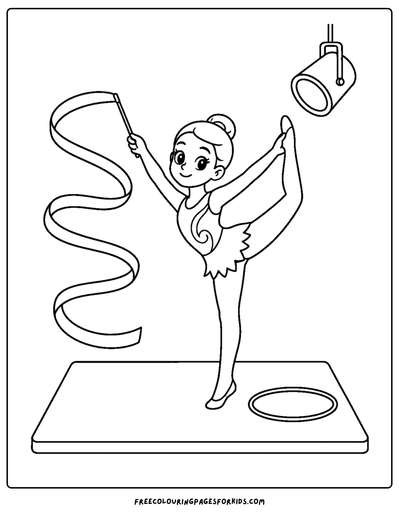 a dancing themed coloring page showing an acrobat dancer performing a routine