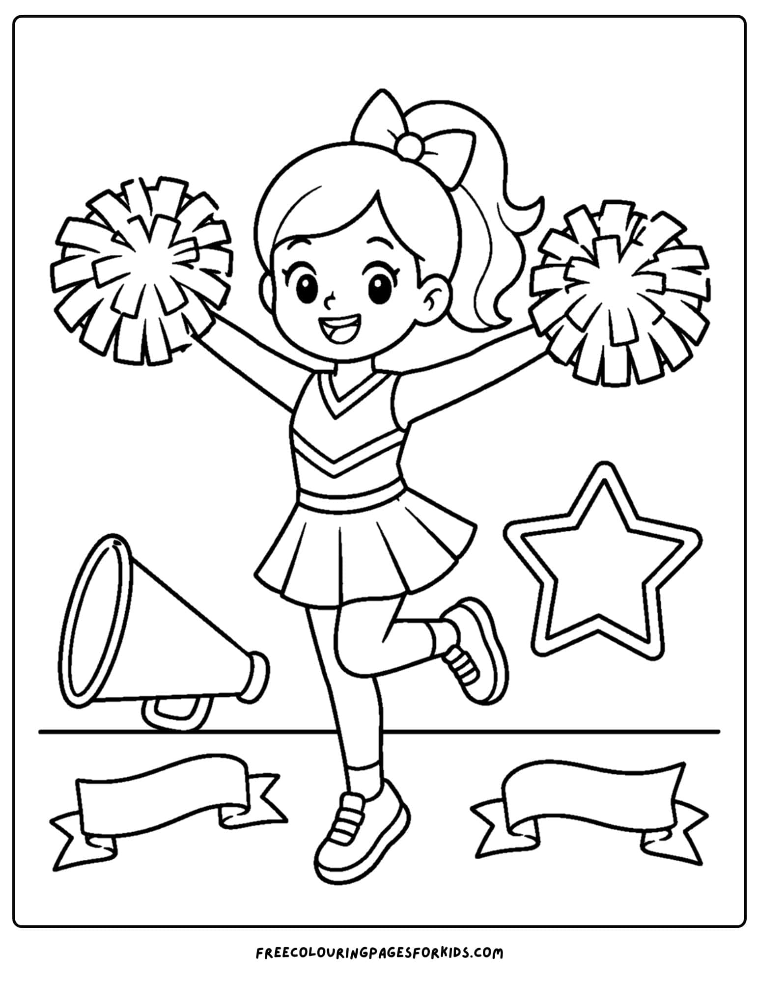 a dancing themed coloring page showing a cheer leader dancing