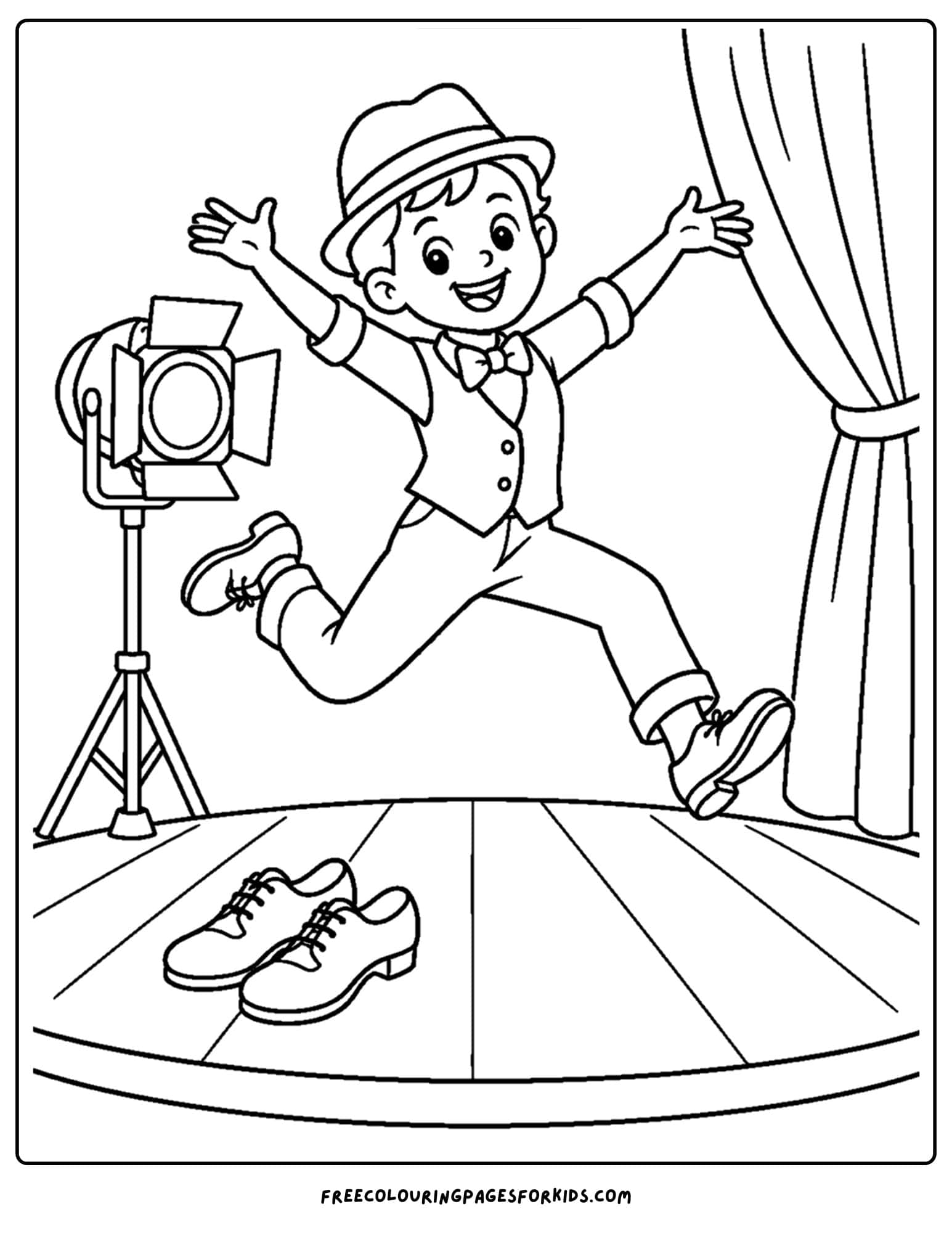 a dancing themed coloring page showing a jazz dance performer