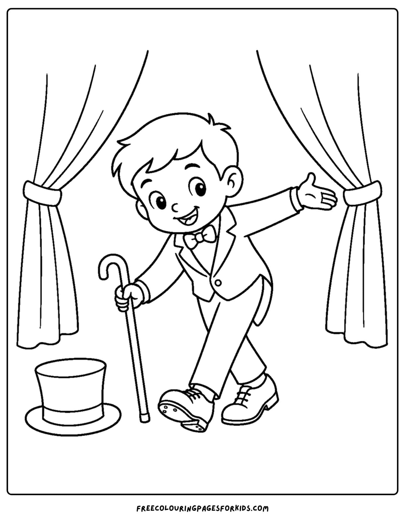 a dancing themed coloring page showing a tap dance finale performance
