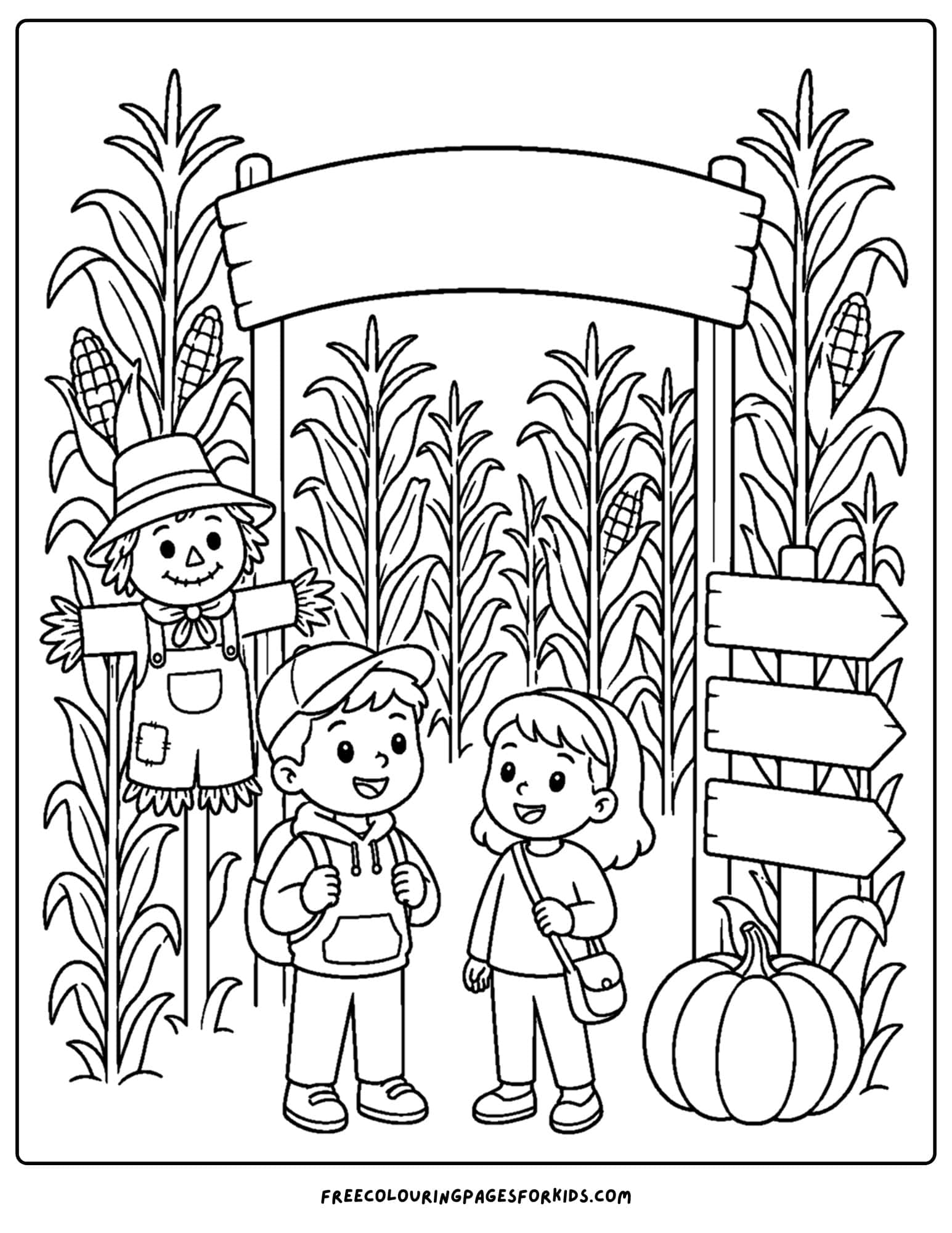 a harvest coloring page showing a corn maze entrance