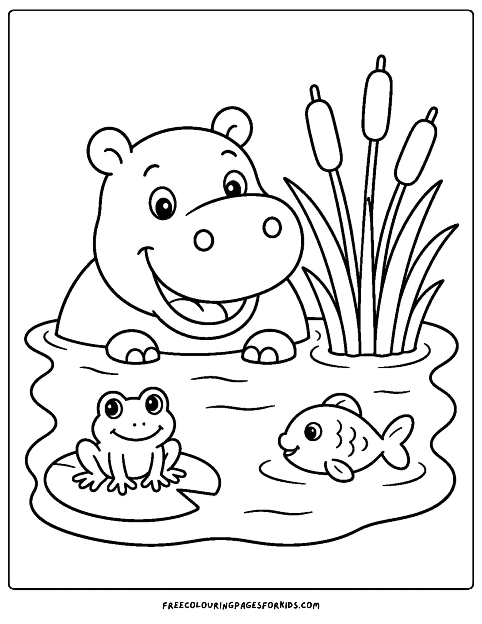 a coloring page of a hippo peeking out of the water
