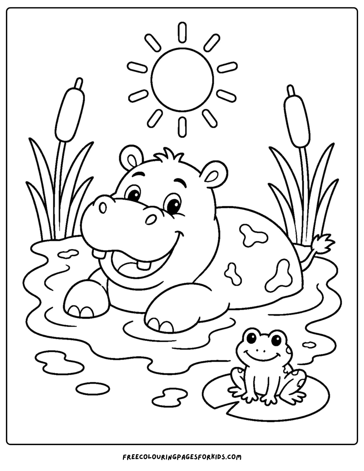 a coloring page of a hippo covered in mud