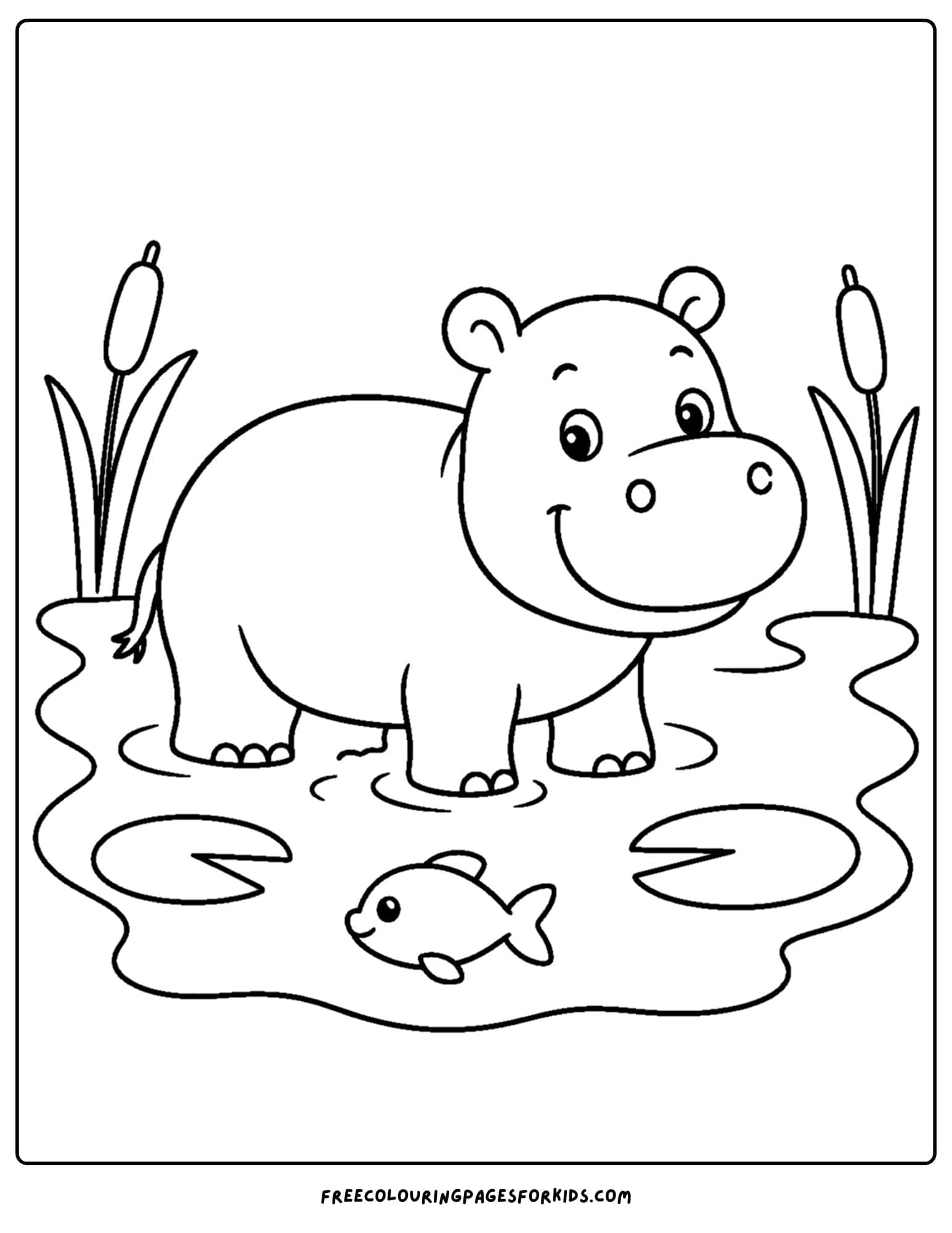 a coloring page of a hippo standing in some shallow water